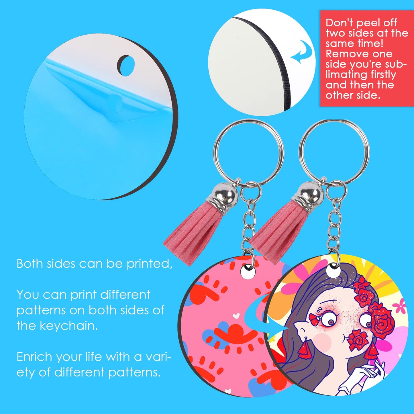 HTVRONT Sublimation Keychain Blanks - 120Pcs Round MDF Keychains with Tassels - Heat Transfer Keychains - Adult Unisex Gift