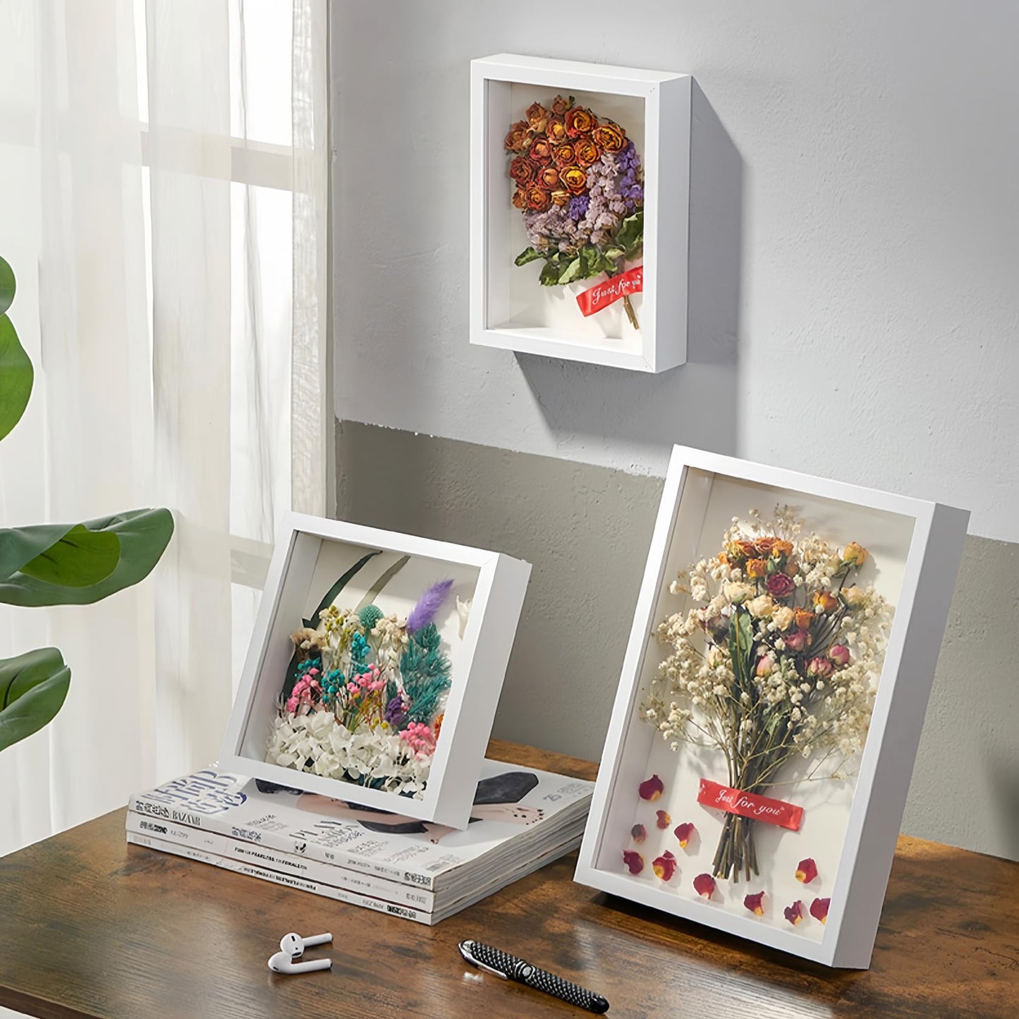 CROISSANT 2 Pack 6x8 Shadow Box Frame, HD Glass White MDF Wooden Frames for Flower Pressing, Seashell Display Box, Pet Memorial Shadow Box (2pcs 6X8)
