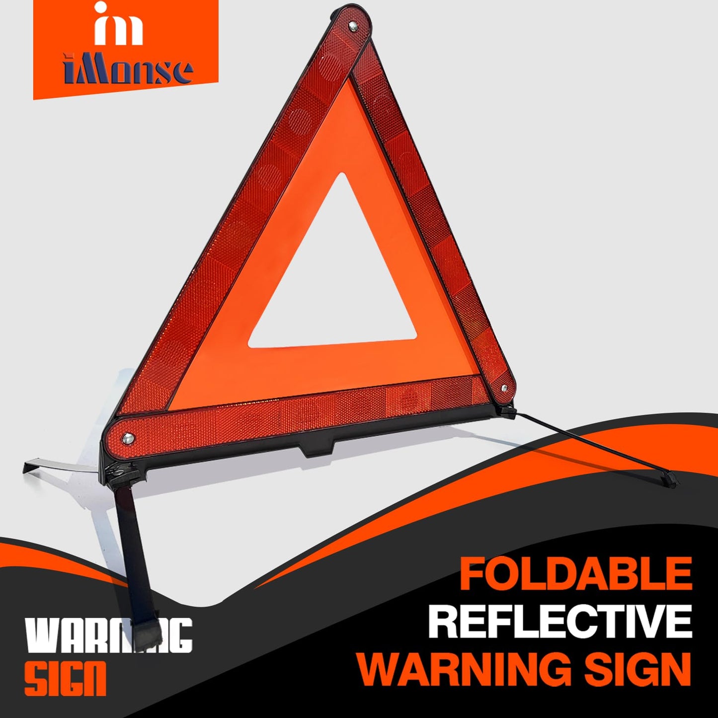 iMonse Warning Safety Triangle Kit, Emergency Roadside Warning Reflective Triangle 2 Packs with 1 LED Road Flare Light, Foldable with Storage Case for Roadside Breakdowns Emergencies