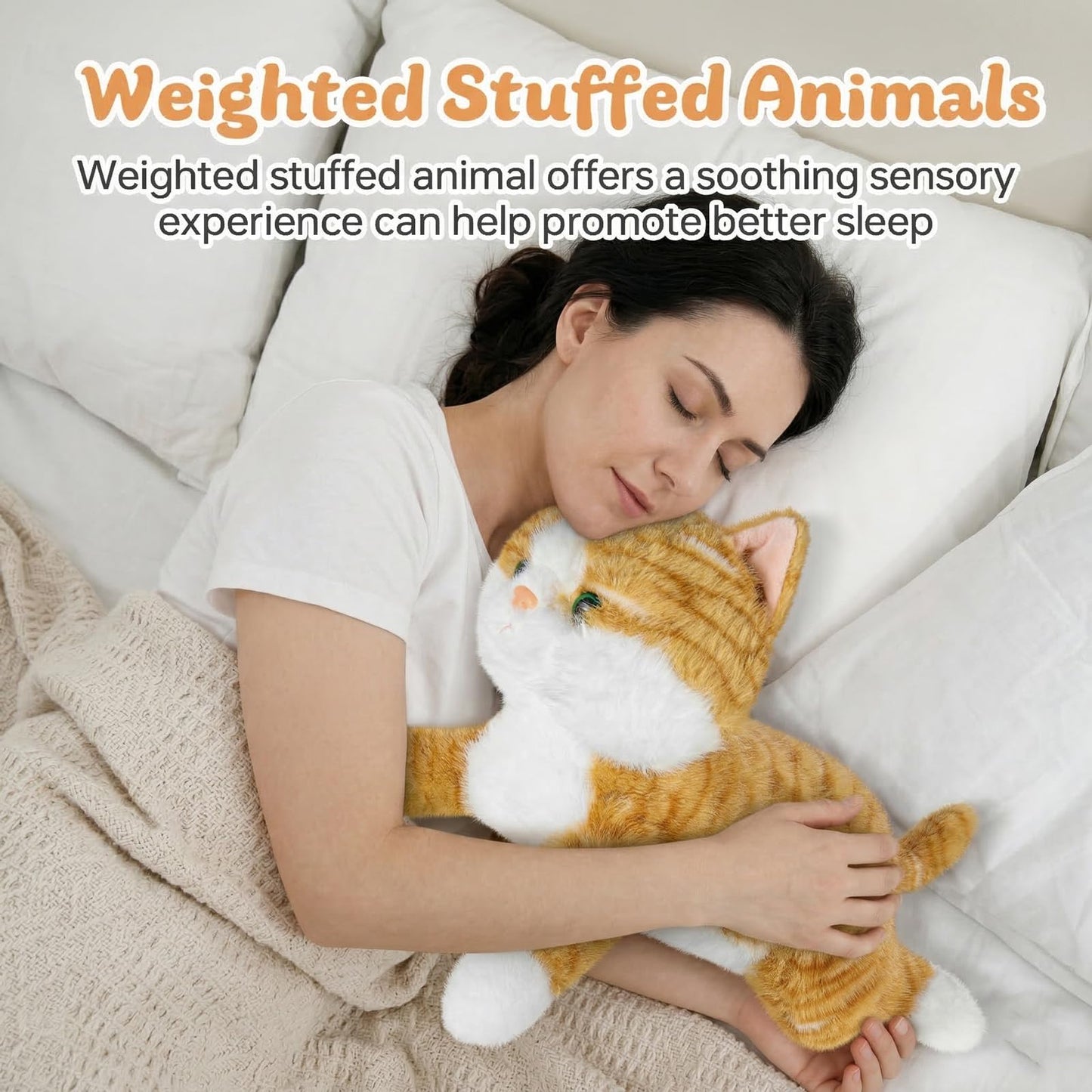 26.5 Inch 5 Lbs Weighted Cat Stuffed Animals, Large Realistic Cat Weighted Stuffed Animal, Sensory Comfort Plush Throw Pillow, Soft Kawaii Kitty Plush Toy Gift for Adults Youth