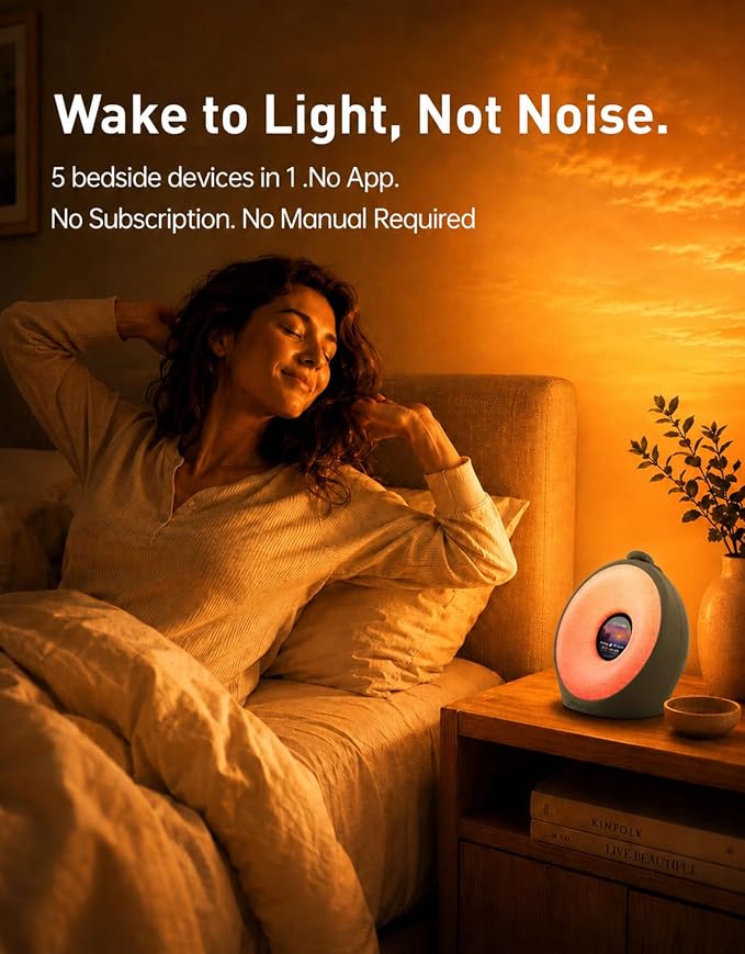 Dekala Sunrise Alarm Clock for Heavy Sleepers with Pulse Wake, Sunset Sound Machine with Breathing Ambient Light, Loud Alarm for Bedrooms, Wake Up Light, Digital Color Display & 7 Themes, No App