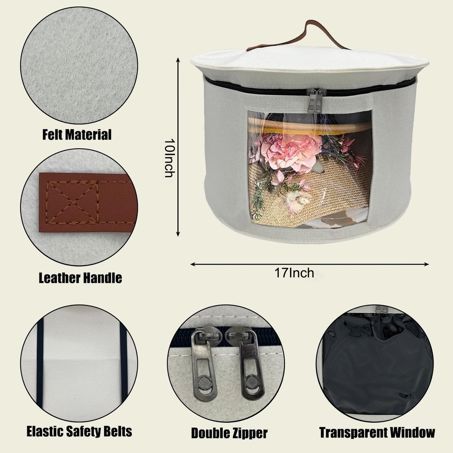 SHWWQUE Hat Storage Box,Hat Boxes for Women Storage,Cowboy Hats Holder for Travel,Wide Brims Hat Carrier Case,Stuffed Animal Toy Organizer,Hat Box Closet Organizers and Storage,Hat Boxes for Men