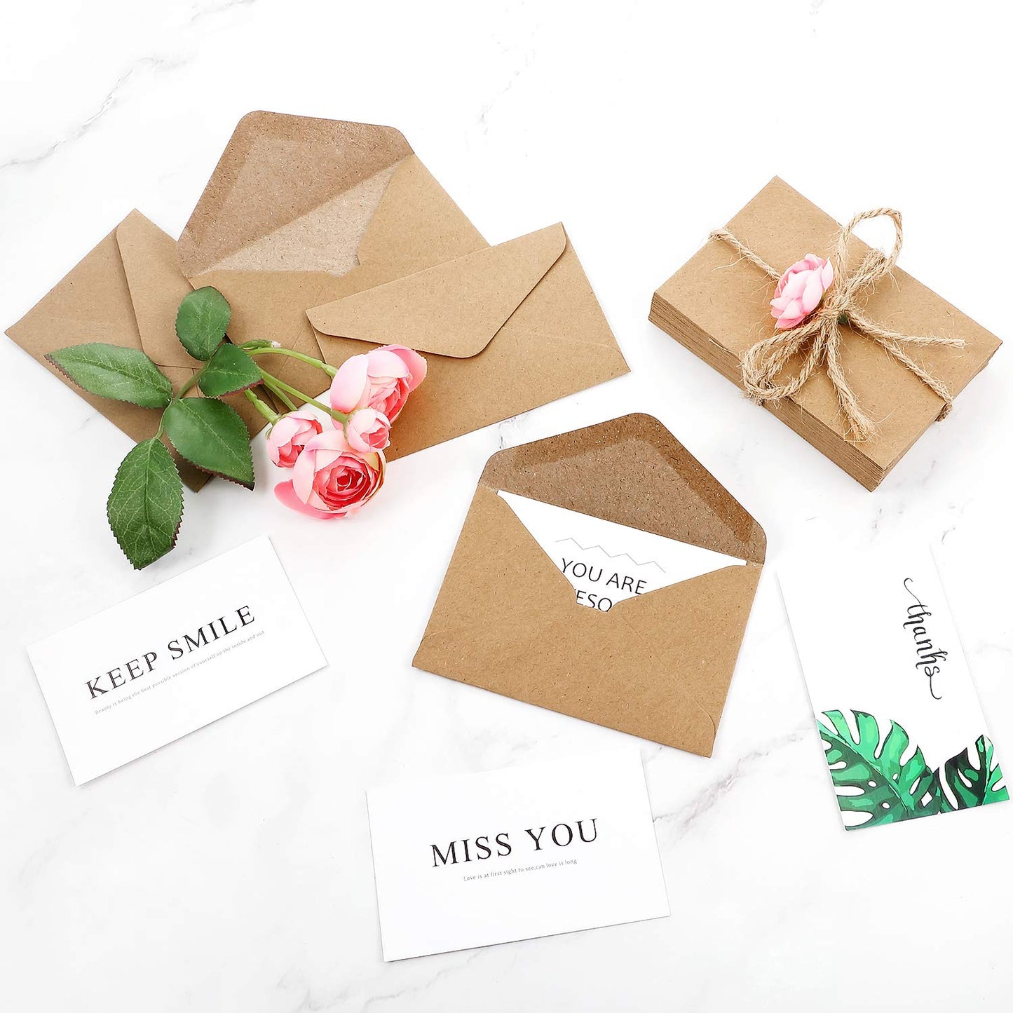 Outus 400 Pieces Gift Cards Envelopes Mini Brown Kraft Envelopes Sleeve for Small Gift Cards Invitations Business Notes Tiny Mini Greeting 4 x 2.76 Inches
