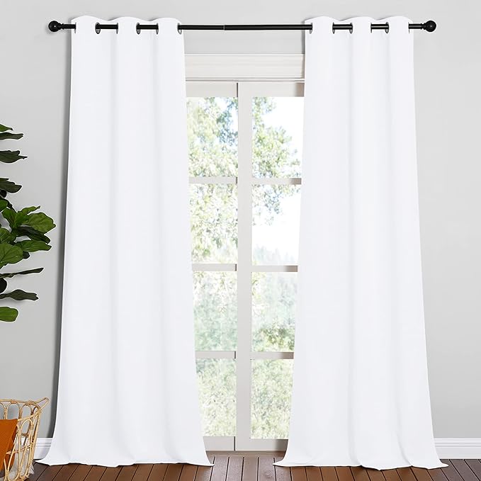 NICETOWN Long White Curtains for Patio - Home Decoration Grommet Top Drapes, White Bedroom Panels (42 inches Wide x 95 inches Long, White, 2 Panels)