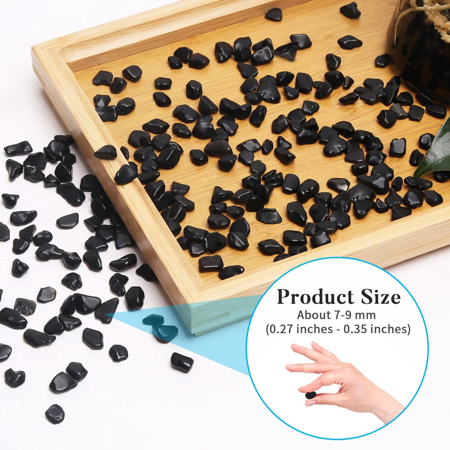 QICQDRAM Black Obsidian Tumbled Stone Chips 0.9 Lb/405g Natural Crystal Stone Decorative Pebbles for Home Decoration & Fish Turtle Tank, Vase Filler, Plants Decor