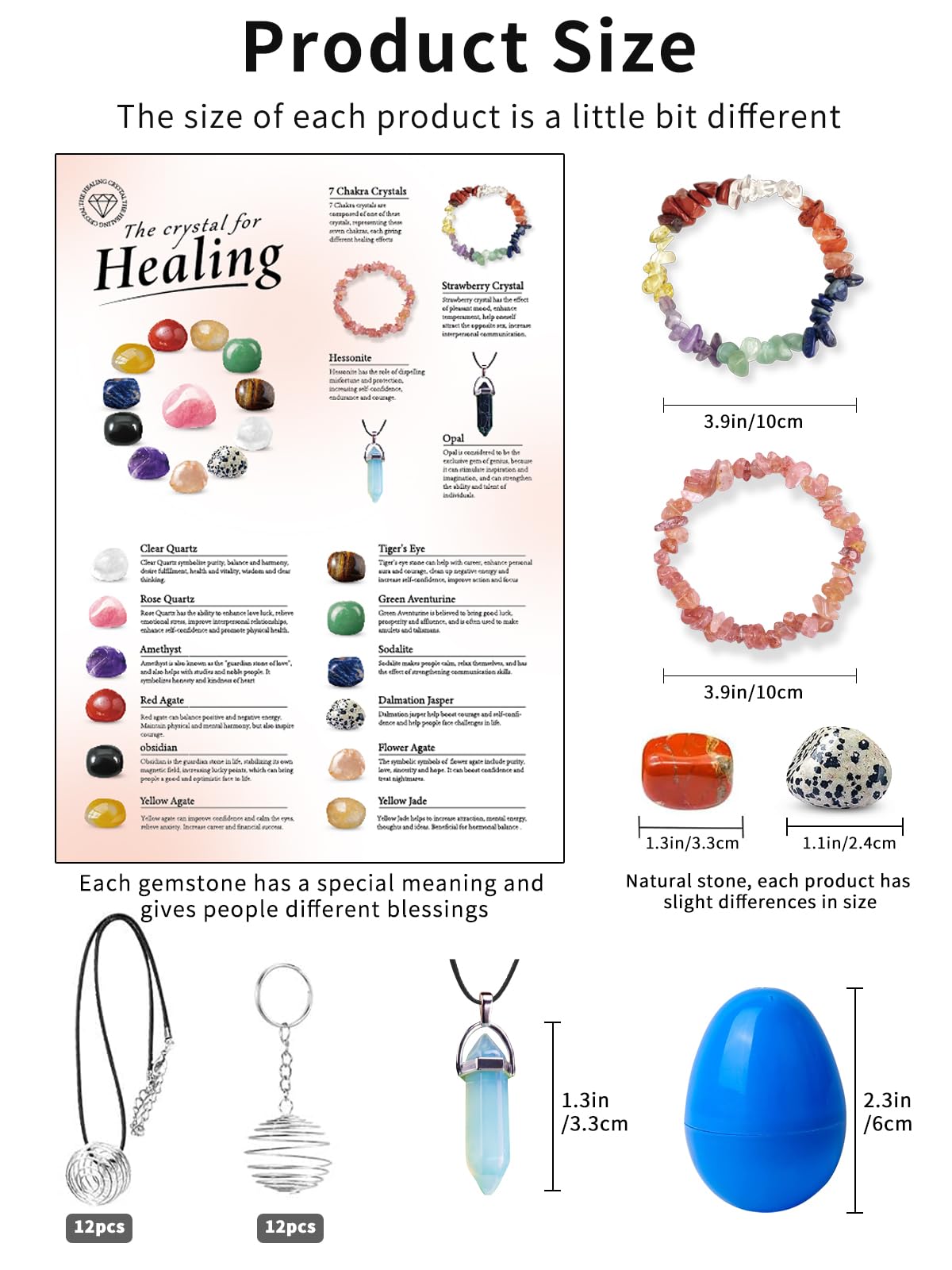 Memezy 16Pcs Prefilled Easter Eggs with Natural Gemstone Crystals,Necklace Bracelet Rope - Ideal for Easter Egg Hunt, Party Favors, Teacher Classroom Rewards