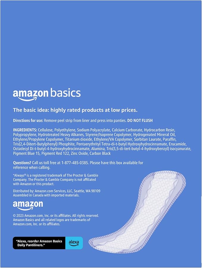 Amazon Basics Daily Pantiliner, Extra Long Length, Pads for Women, Unscented, 68 Count (Previously Solimo)