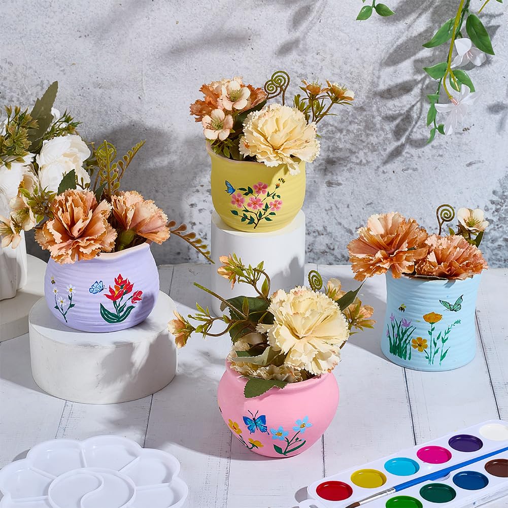 WEBEEDY 4 Sets DIY Ceramic Succulent Pots Painting Kit Paint Your Own Ceramic Planter Pot, Ready to Paint Ceramics Unpainted Flower Pot Pottery Painting Craft Kit Home Desk Garden Decor Creative Gift