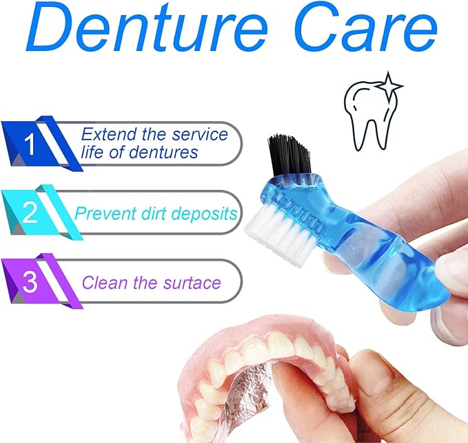 2 Pack Denture Bath Case Dental False Teeth Holder with Brush, Retainer Cleaning Case Denture Bath Cup Storage False Teeth Travel Case with Strainer - Purple and Dark Blue