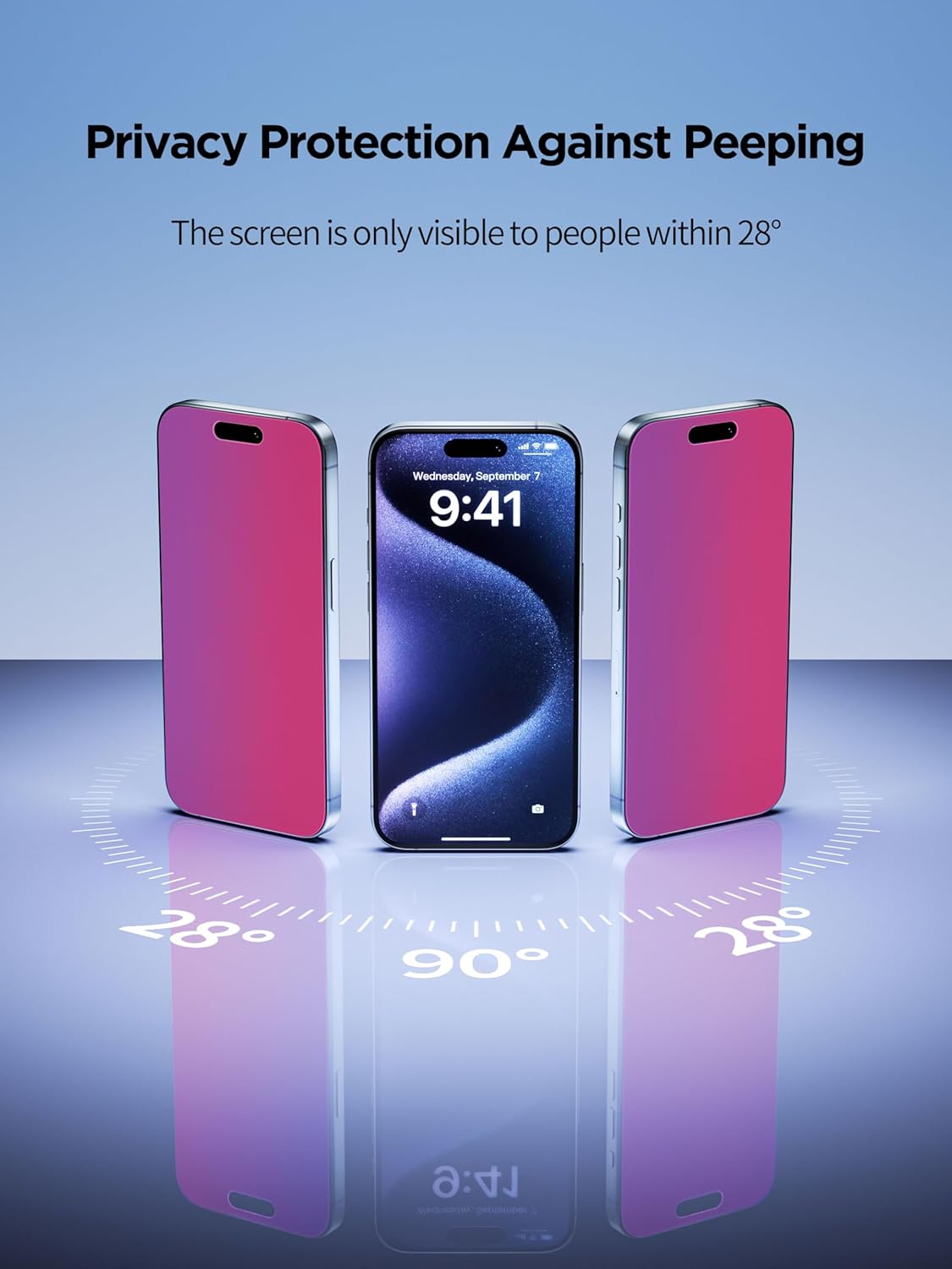 Compatible for iPhone 15 Plus Privacy Screen Protector Tempered Glass 6.7 Inch, Pink Gradient Anti Spy Anti Blue Light HD Easy Installation