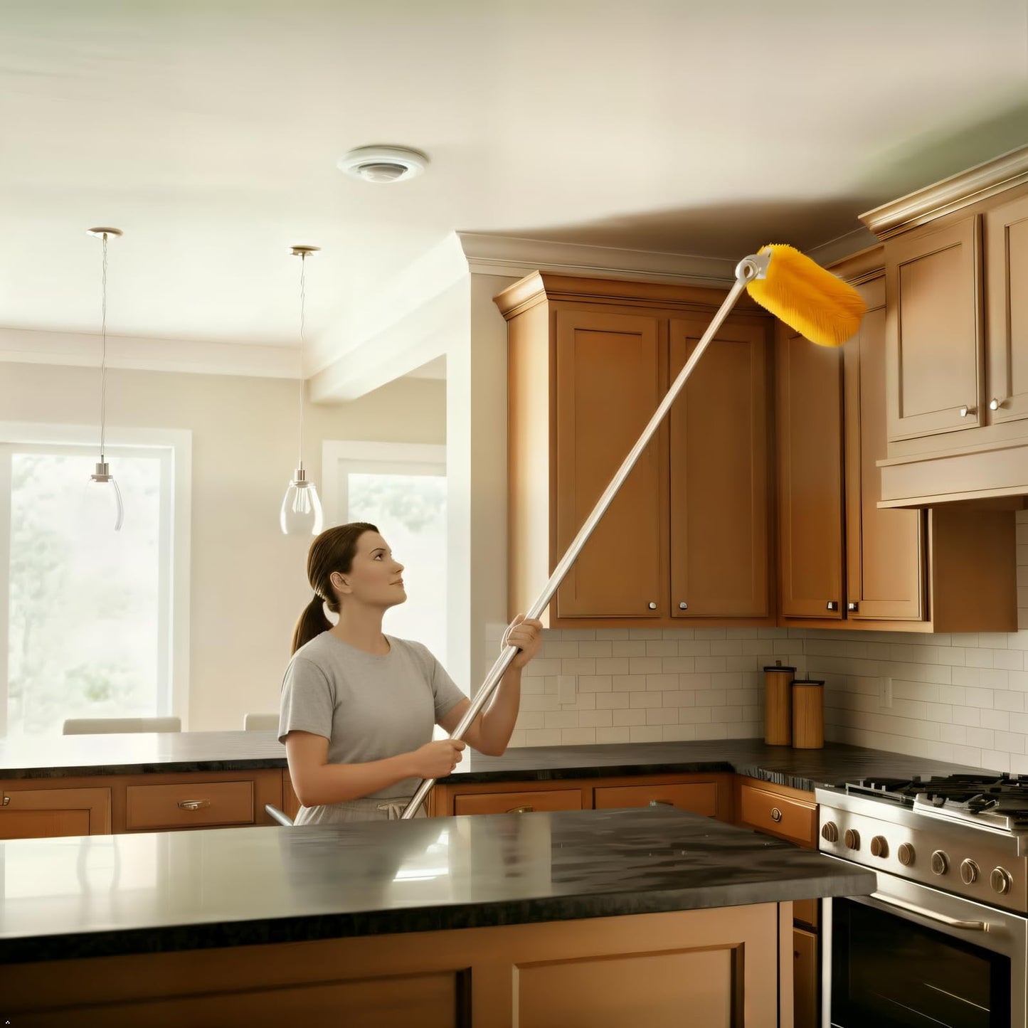 EHOMGUI Long Handle Dusters for Cleaning with 2 Replacement Heads, Washable Cleaning Duster Kit with Laundry Mesh Bag, Cobweb Duster, Extendable Dusting Tool for Home and Office