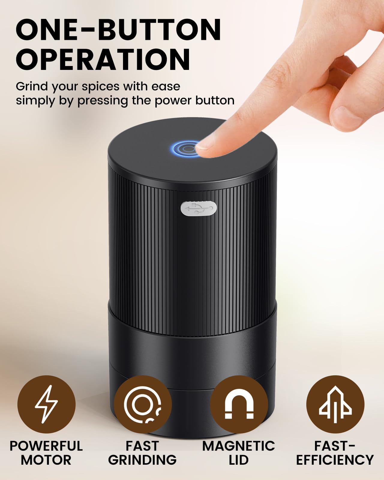 KINGTOP Electric Grinder, Automatic Zinc Alloy Spice Mill, One-Handed Operation, Dual Grind Modes: Flip for Fine or Upright for Coarse