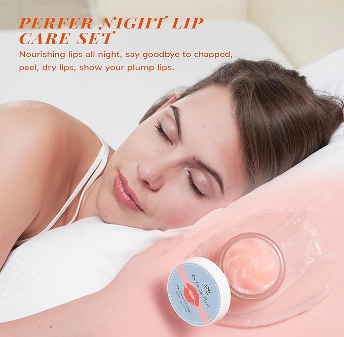 Hydrating Lip Mask & Lip Scrub Set, Lip Overnight Treatment For A Softer & Smoother Pout, Lip Exfoliator Scrub and Moisturizer Set With Grapefruit, Non-Sticky, Vegan & Cruelty-Free