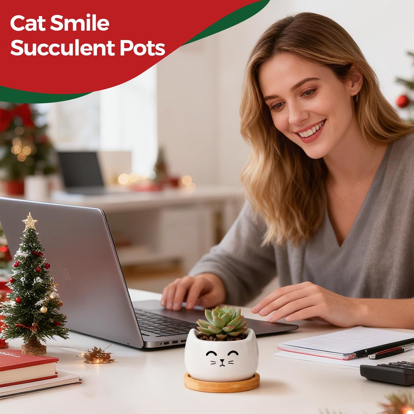 T4U Cat Planter 3.8 Inch, 3 Pcs Cute Cat Small Plant Pots for Indoor Plants, Mini Cat Succulent Pots for Plants, Ceramic Succulent Planters with Drainage, Tiny Flower Pots
