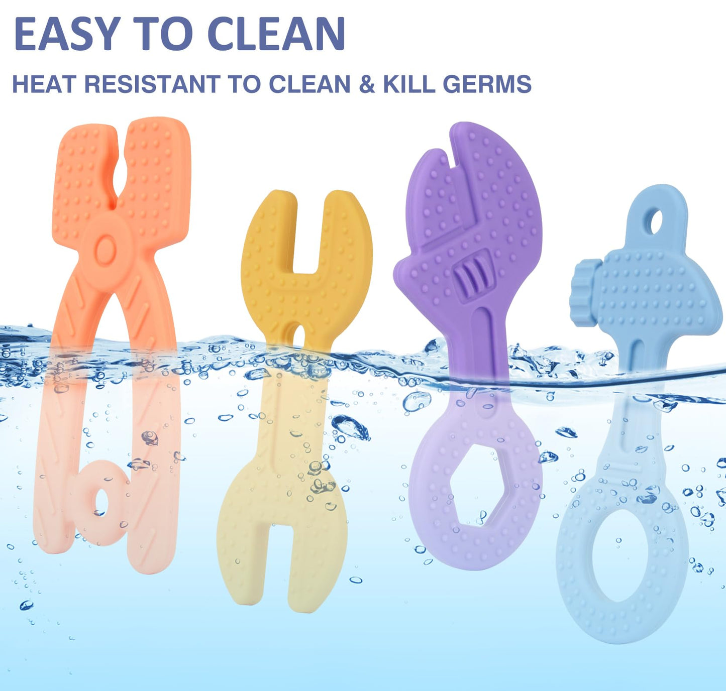 Chuya Baby Teether Toys, Chew Toy, Baby Teething Toys Teething Relief for Infant Toddlers, Hammer Wrench Easy to Hold Silicone BPA-Free (4 Pack)