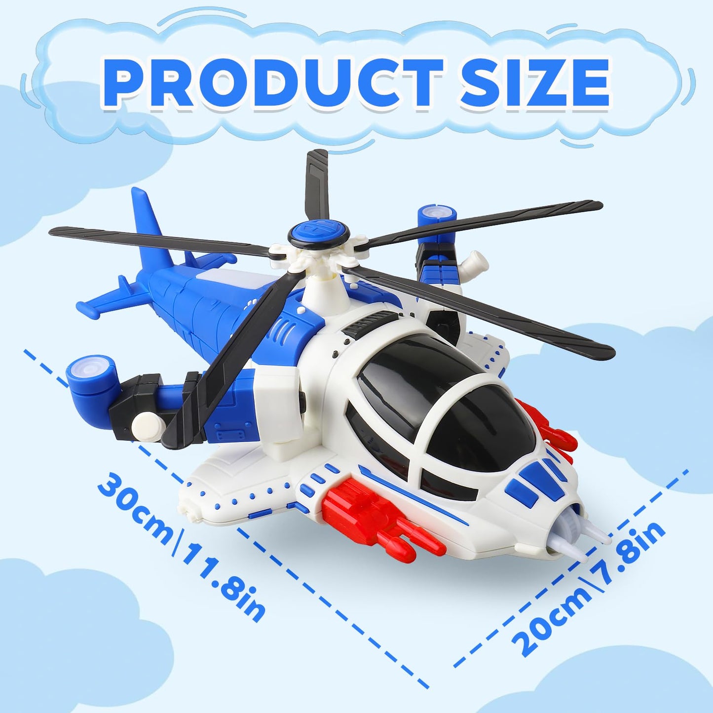 victob Light-Up Helicopter Toy for Toddlers, 360° Rotating Airplane Toy with Music and Bump & Go, Birthday Gift for Boys Ages 3-5 (Blue)