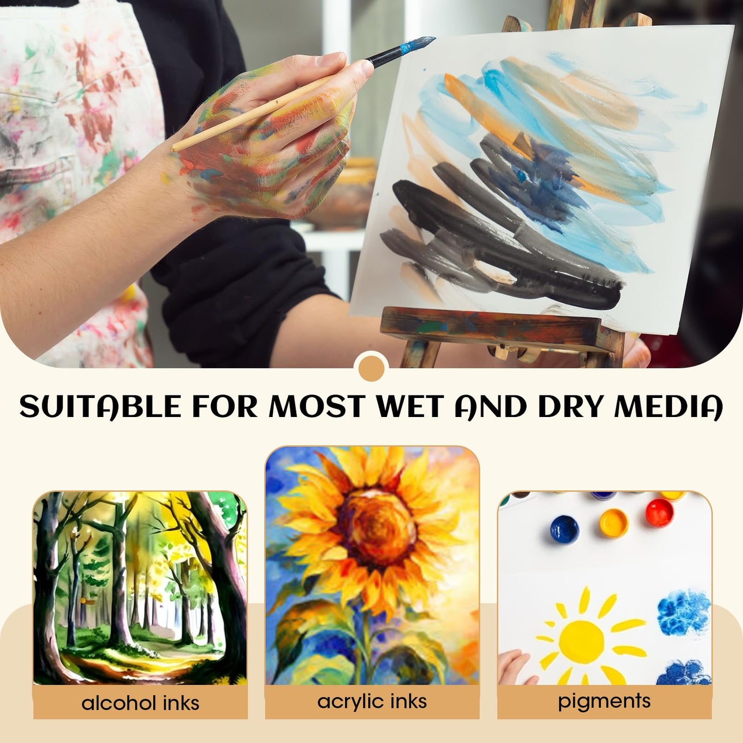 Maitys 30 Sheets Mineral Stone Paper, 3 Sizes (6x8, 9x12, 11x14 Inch), Durable Waterproof Paper for Alcohol Ink, Watercolor, Sketching, and Mixed Media Art