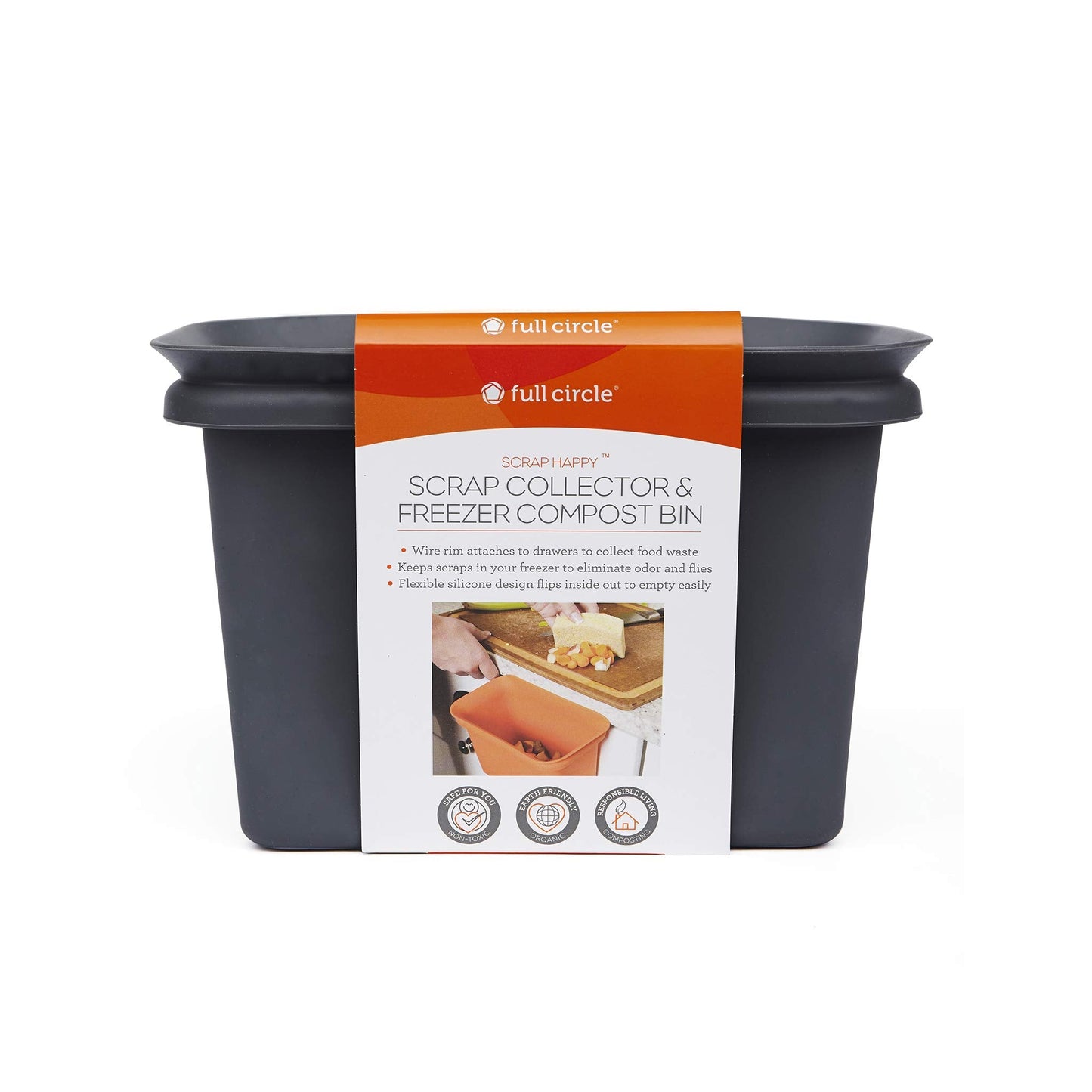 Full Circle Scrap Happy, Food Scrap Collector and Freezer Compost Bin - Hanging Kitchen Countertop Bin for Fruit and Vegetable Waste, Fits in Freezers, Slate