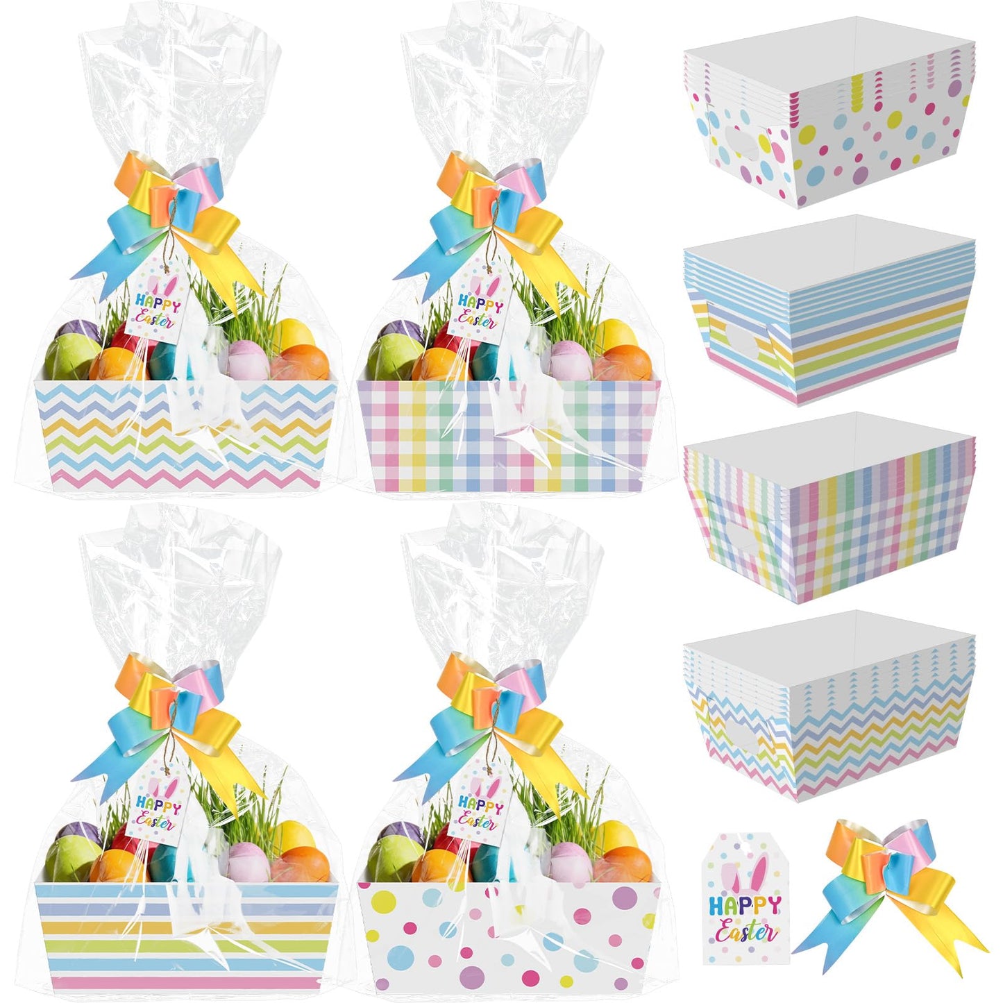 Cinrobiye 12 Pcs Pastel Basket for Gifts Bulk DIY Empty to Fill Kit Candy Tray Favor with Include Wrap Bags Pull Bows for Spring Holiday Baby Shower Wedding Anniversaries Birthdays Party