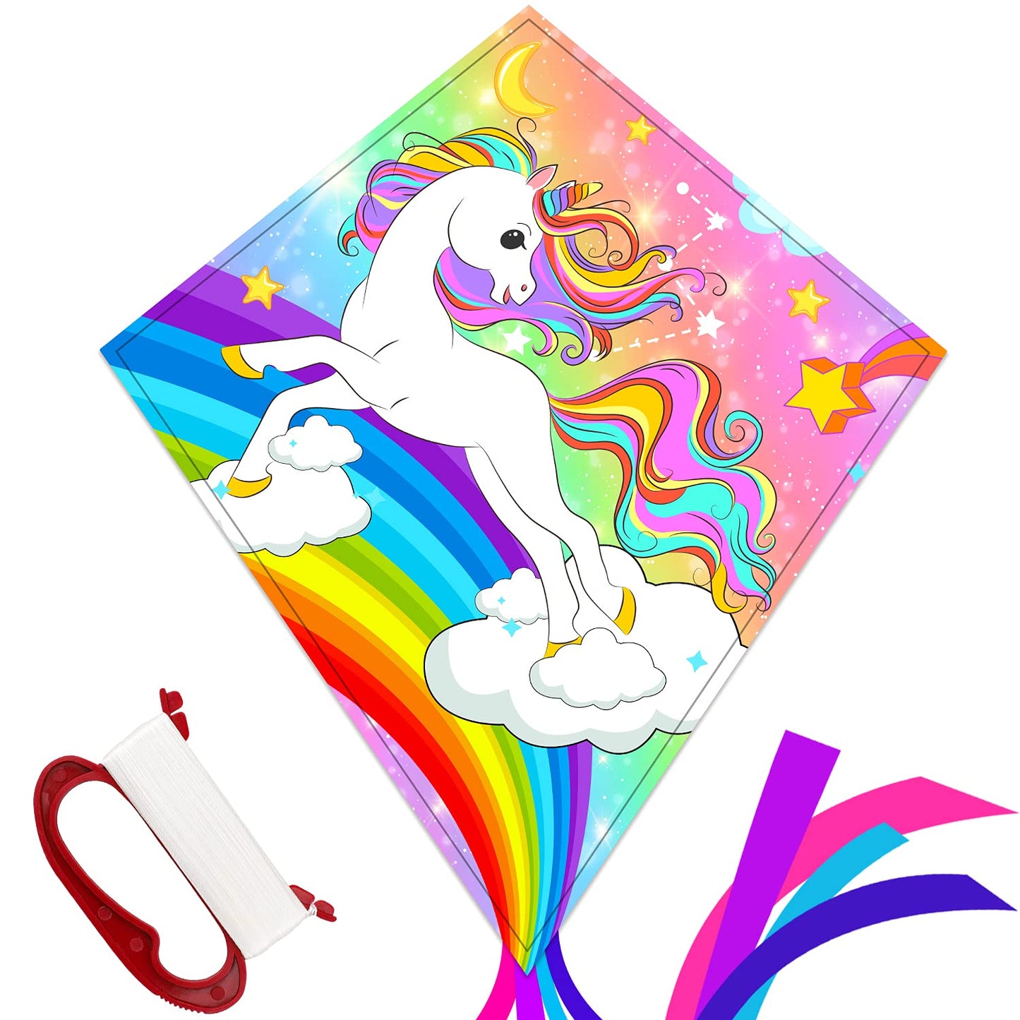 TOY Life Pink Unicorn Kite for Kids – Large Easy to Fly Beach Kite with 50M String & Handle – Durable Nylon Outdoor Toy for Boys & Girls Ages 4-12 – Gift for Beach & Park Fun