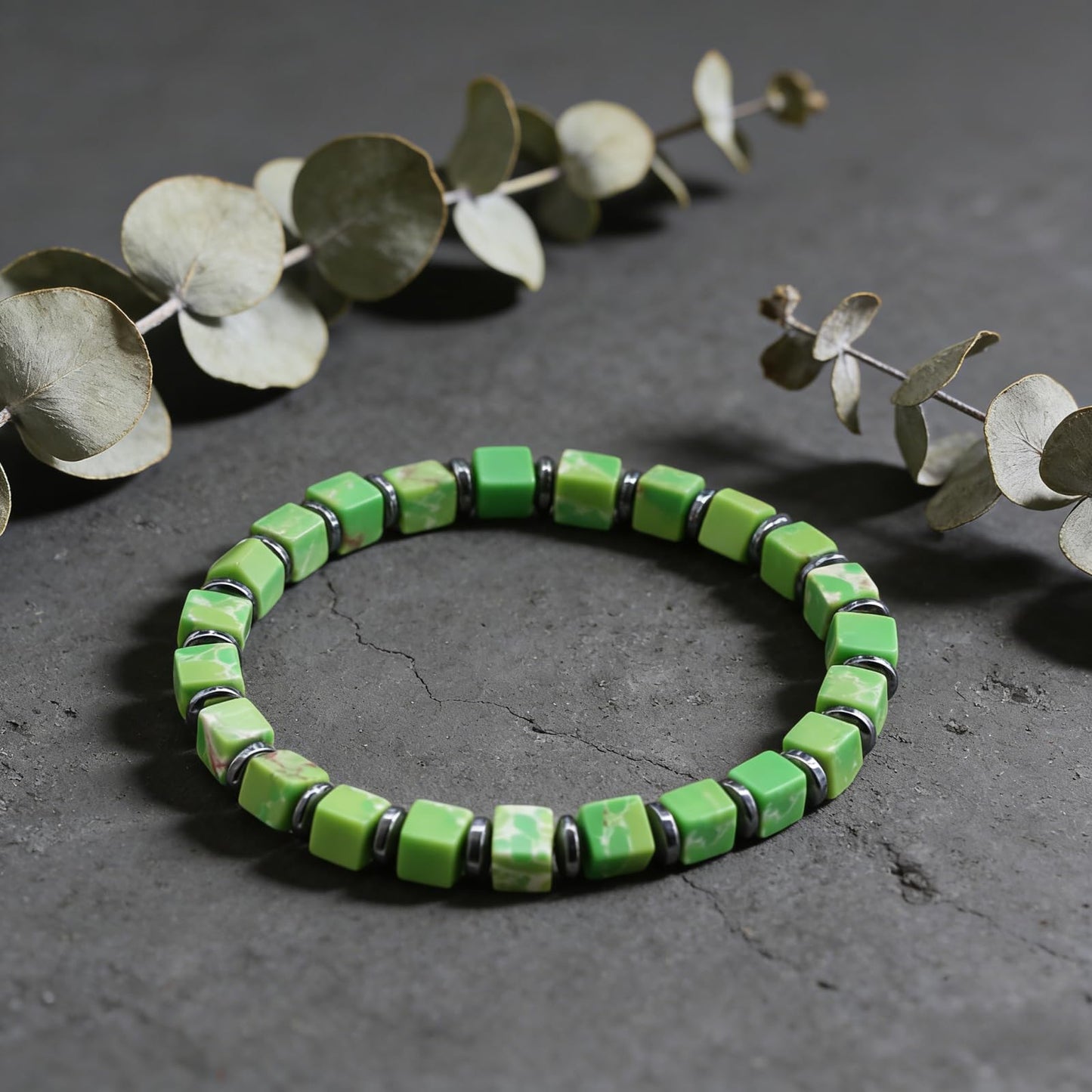 MQCEHTI Nature Stone Bracelet for Women, Boho Beaded Chakra Turquoise Jasper Handmade Stretch Healing Western Jewelry (Light Green)