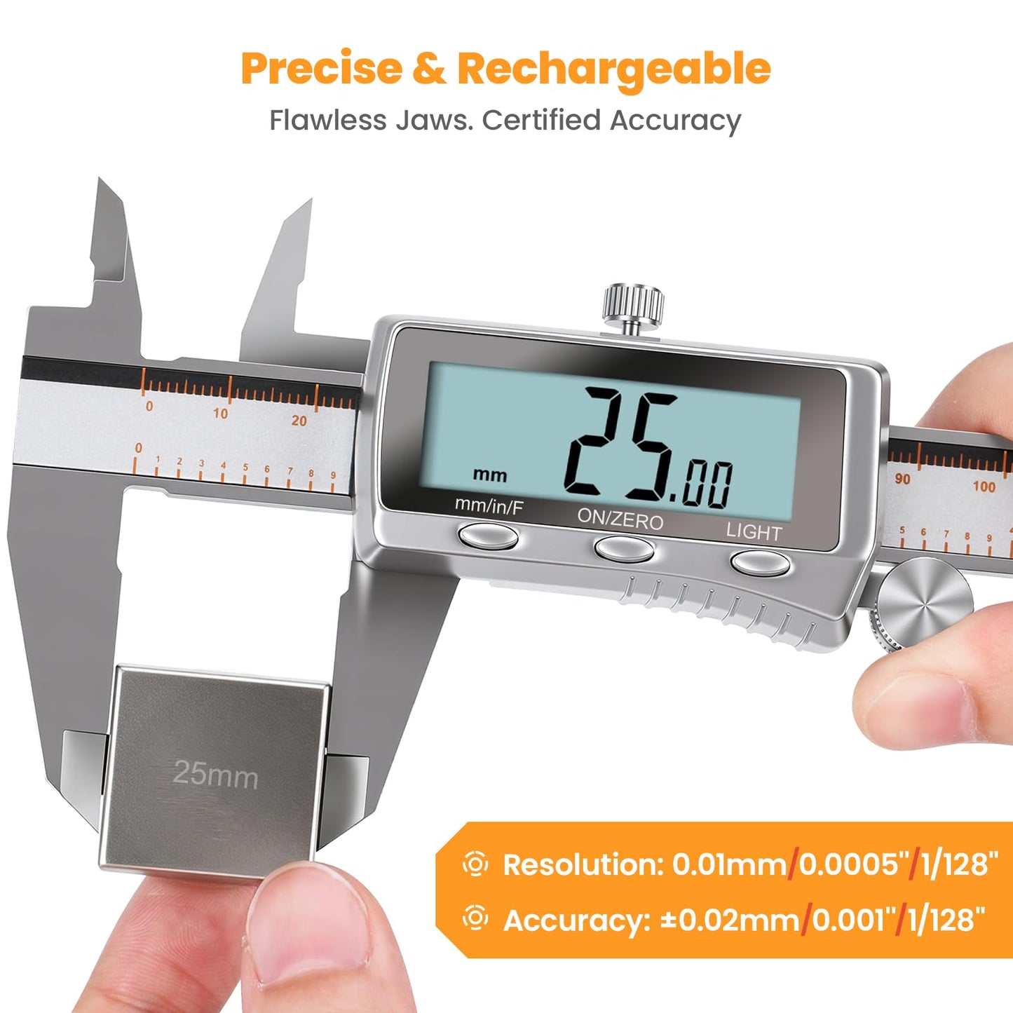 HARDELL Digital Caliper, Rechargeable Caliper Measuring Tool with Backlight LCD Screen, All Metal Calipers, Auto-Off Digital Micrometer, Inch/MM/Fraction for Household/3D-Printing-Rechargeable 6 Inch