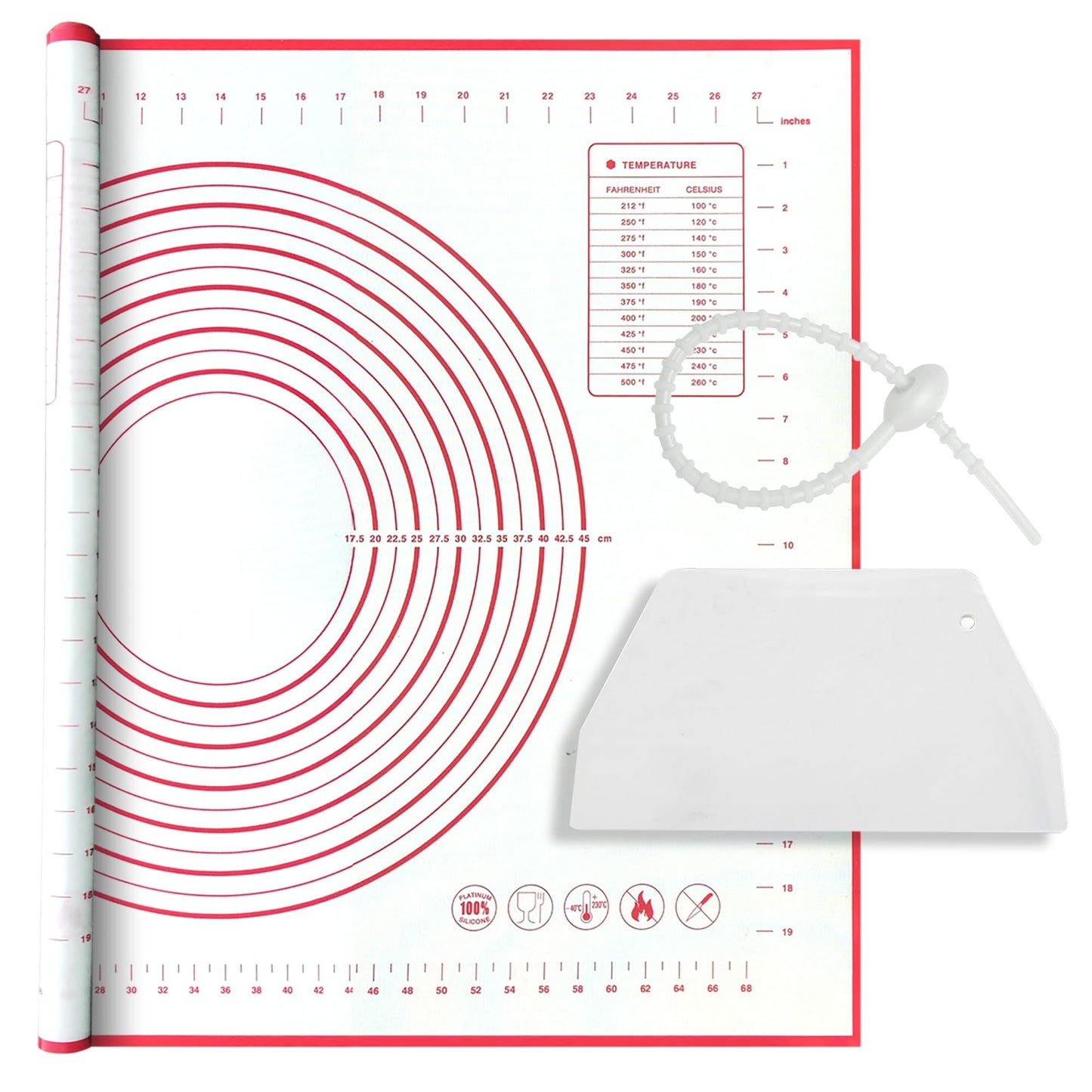 Silicone Baking Mat Super Large, 32x24 inch Silicone Pastry Non Stick Kneading Mat with Cable Ties and Dough Scraper, Measurement Food Grade Silicone Mat for Rolling Dough