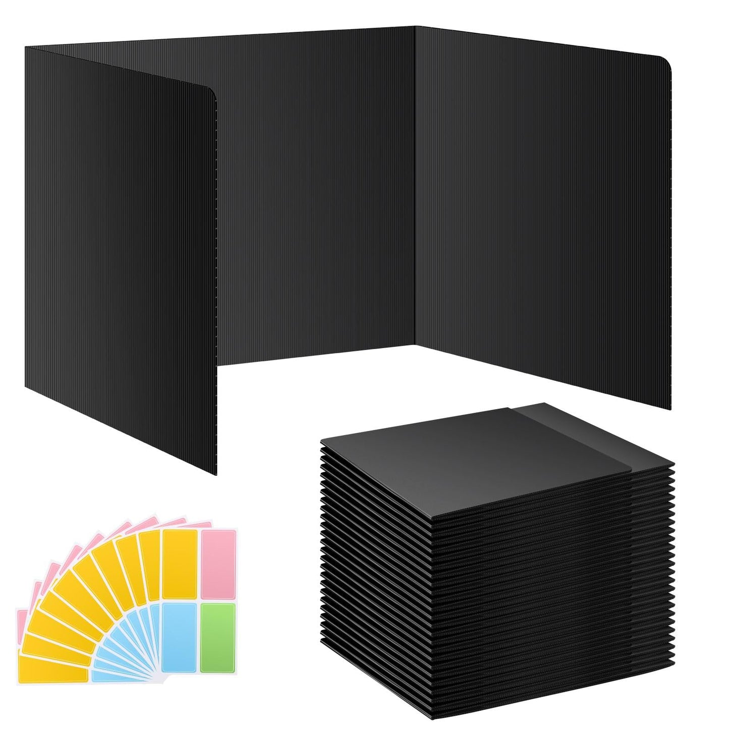 24 Pack Black Desk Dividers for Students, Privacy Shields Folder for Students, Durable & Waterproof Plastic Study Board, Classroom Teacher Supplies Test Divider, Includes 10pcs Extra Labels