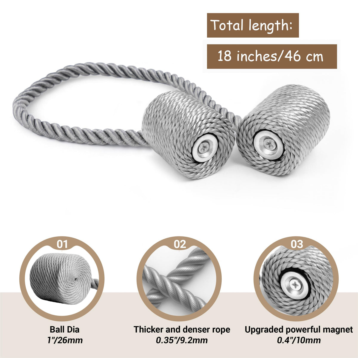 Magnetic Curtain Tiebacks Grey 4pcs (4 Count)