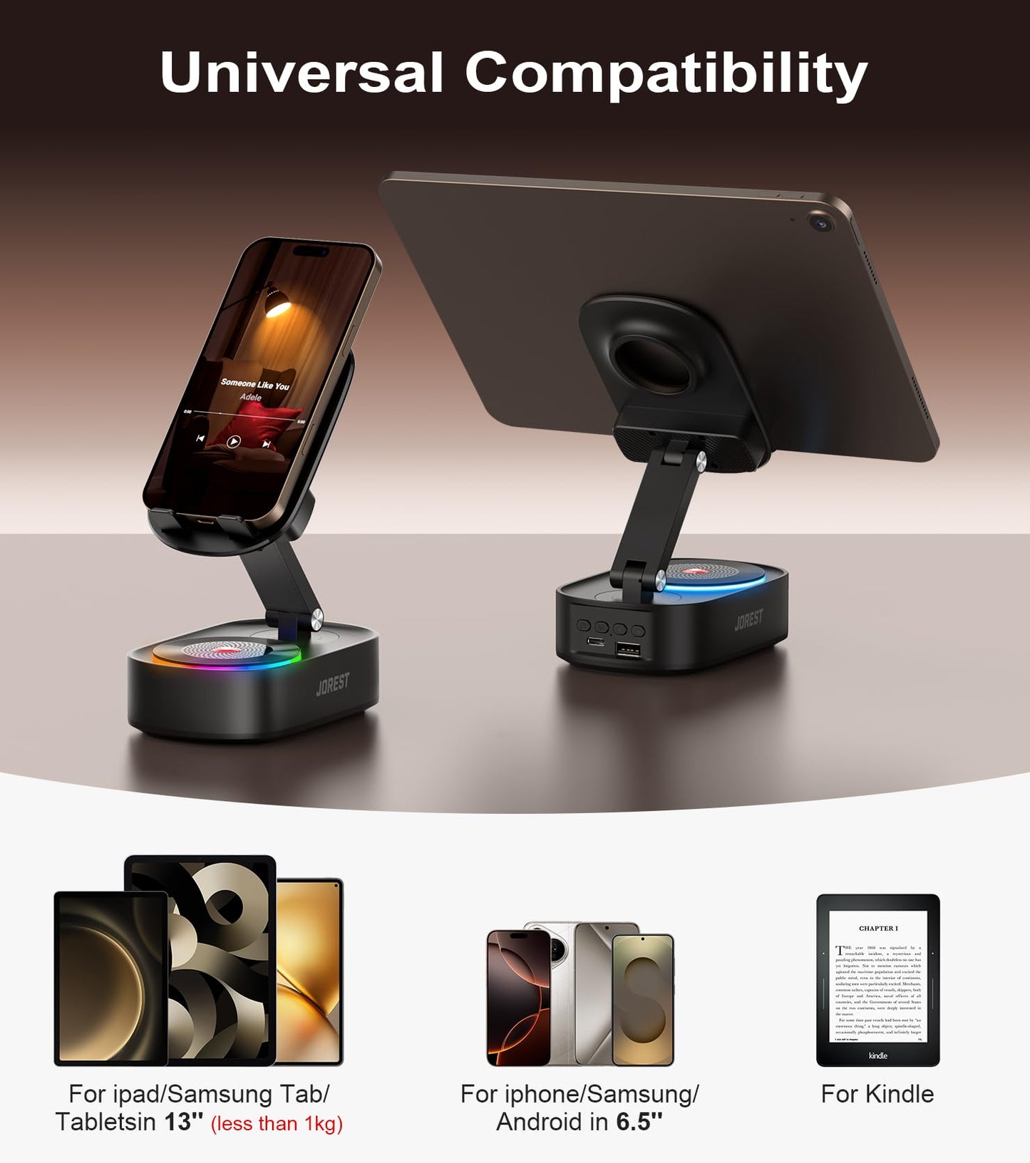 Jorest Wireless Induction Speaker,Cell Phone Stand with Bluetooth Speaker,Valentine's Gifts for Older Men Women Teenage Boy,Ampilifer Gadget Foldable with iPhone/Ipad,Birthday Gift for Dad Father