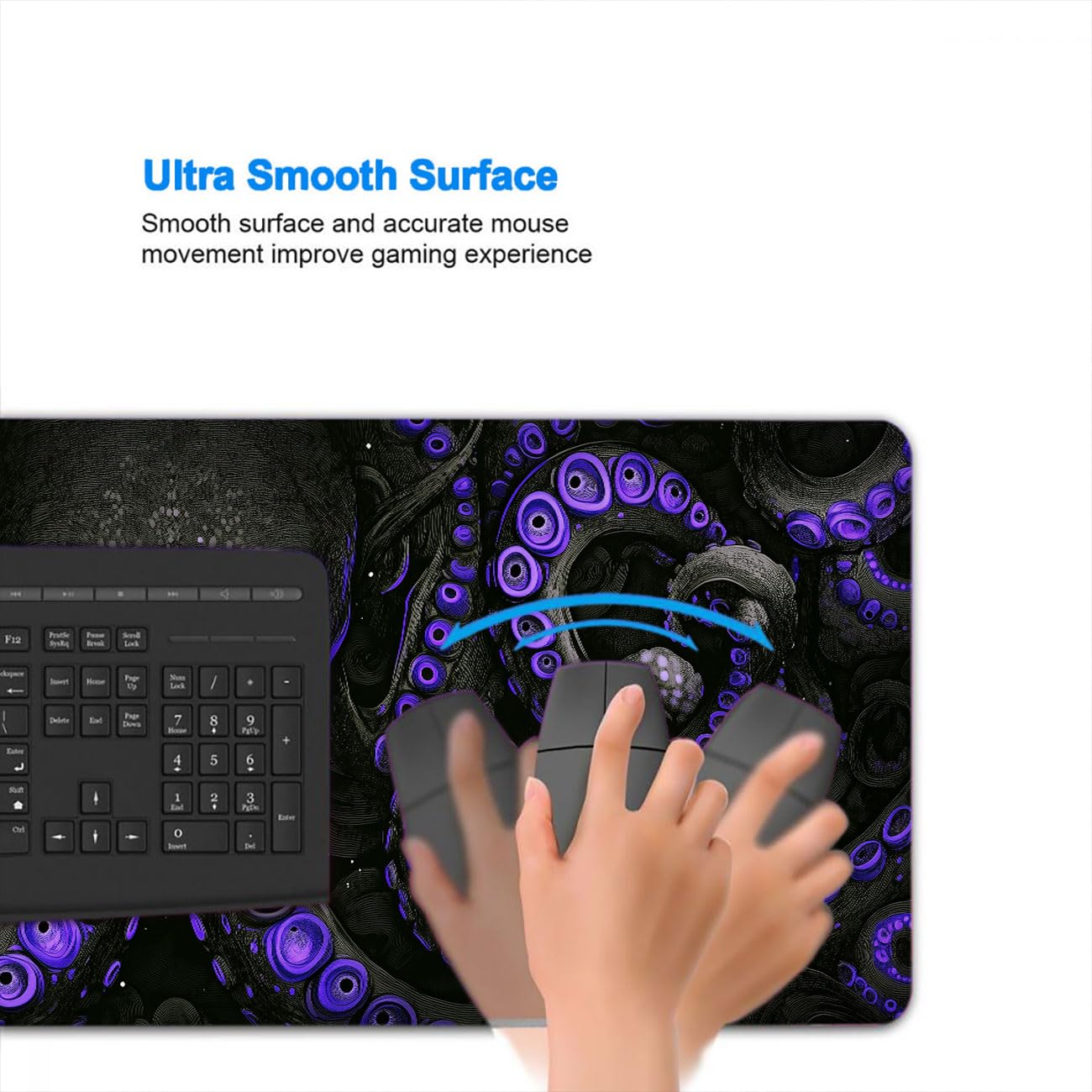 Octopus Gaming Mouse Pad, Black Purple Eye Monster Large Gaming Mouse Mat with Stitched Edges,Non-Slip Waterproof Rubber Base Mous Mat, XXL Extended Mouse Protector for Home Office, 31.5”x11.8”