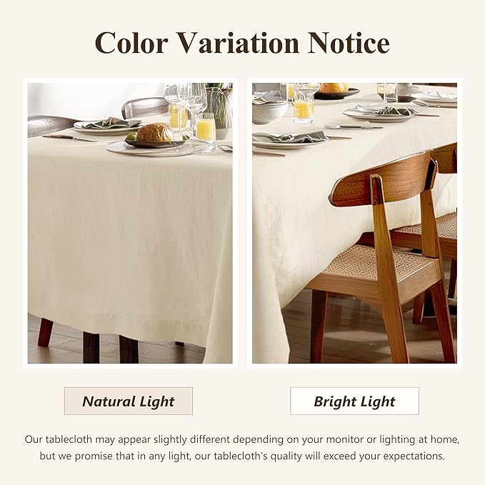 Linen World Linen Tablecloth - 100% French Linen Table Cloth 60" x 90" Inch,Washable Rectangular Tablecloth for Dining,Outdoor,Weddings and Restaurants,Decorative Thanksgiving Christmas,Sand Beige