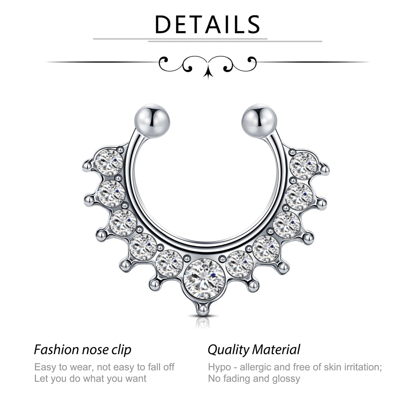 D.Bella Fake Nose Ring Faux Nose Rings Hoop Clip On Earrings for Men Women Non Piercing