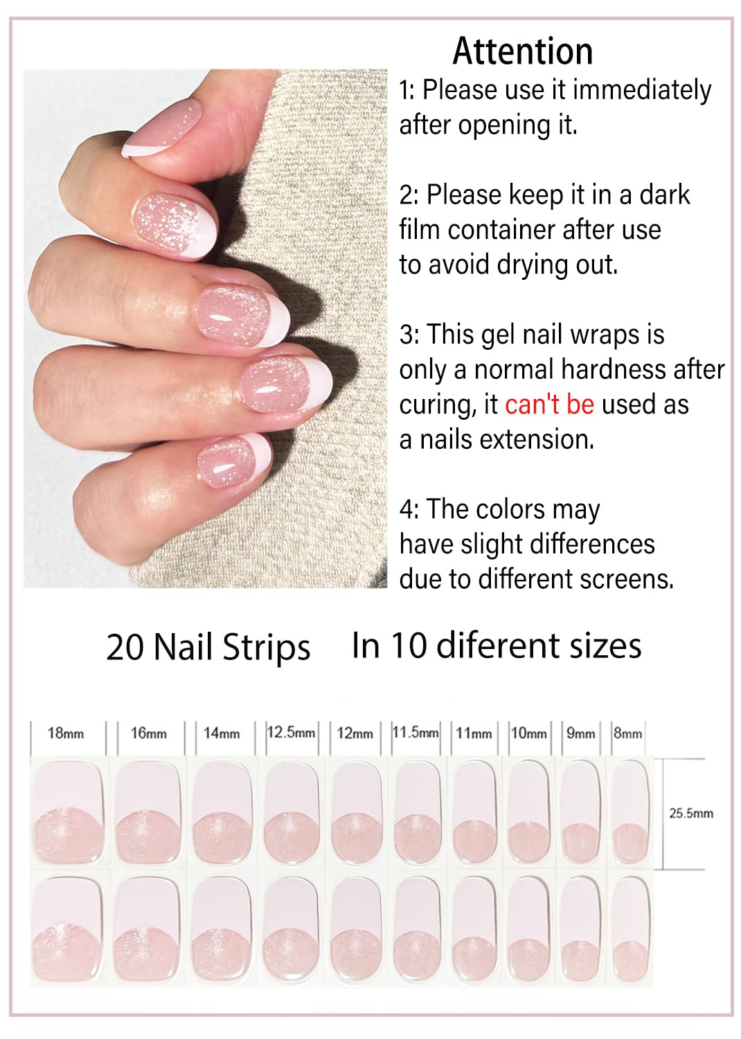 Semi Cured Gel Nail Strips, French Cat Eye 20pcs Adhesive UV Sticker, Wraps for Home Manicure DIY