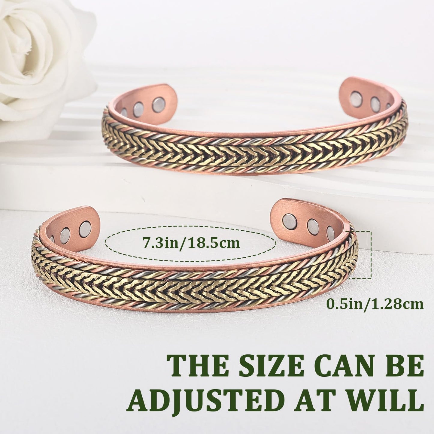 MagEnergy Handcrafted Copper Bracelets for Men Women, Magnetic Copper Cuff Bracelet with Triple Color Twisted Wire, Adjustable Bangle & Healthy Jewelry Gift