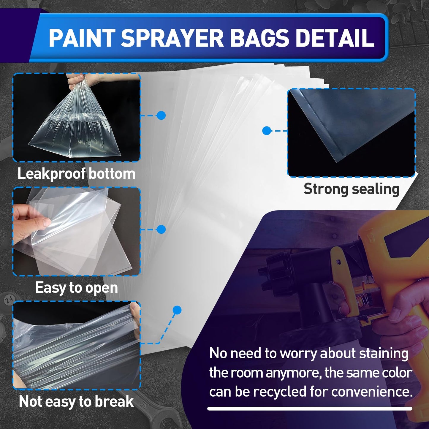 Wagner Paint Sprayer Parts - 100 Pieces Sprayer Bags, 7.8'' x 11.8'' Cup Liners, Transparent Spray Gun Canisters