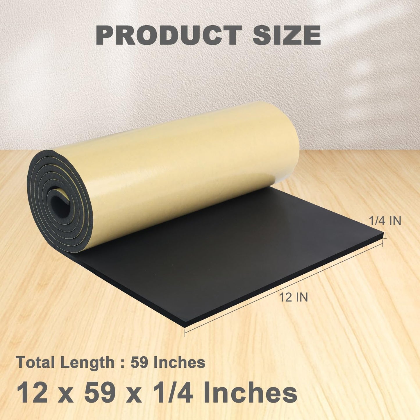 Storystore Foam Rubber Sheet with Adhesive, 12 x 59 x 1/4 Inch Closed Cell Insulation Neoprene Foam Sheet, Multi-Function Soundproof Weatherproof Foam Padding