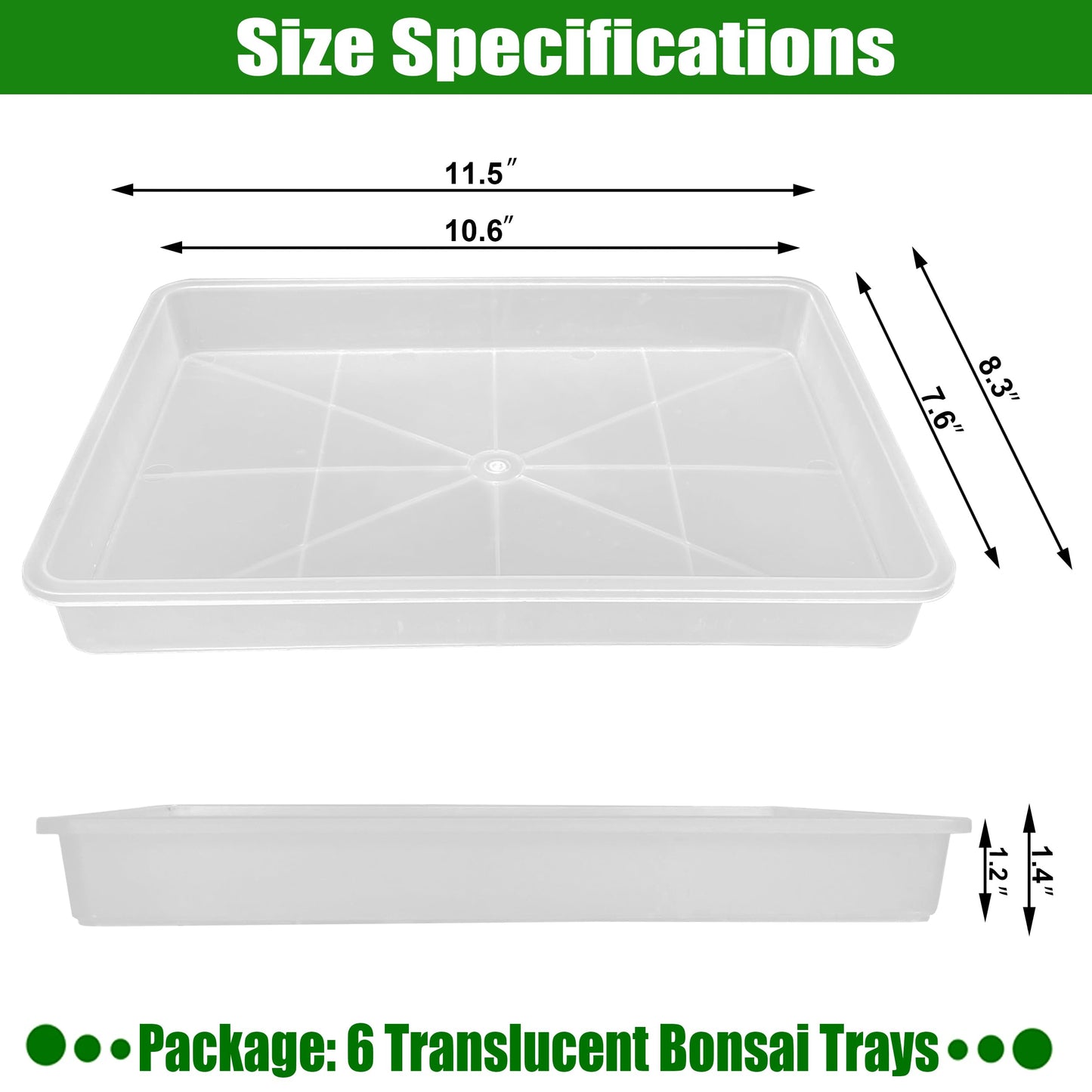 MUZHI 3 Pack Plastic Bonsai Humidity Trays, Rectangle Plant Growing Saucer Water Catcher Drip Tray, Seed Starter Drainage Tray Transparent (11.5x8.3 Inch)