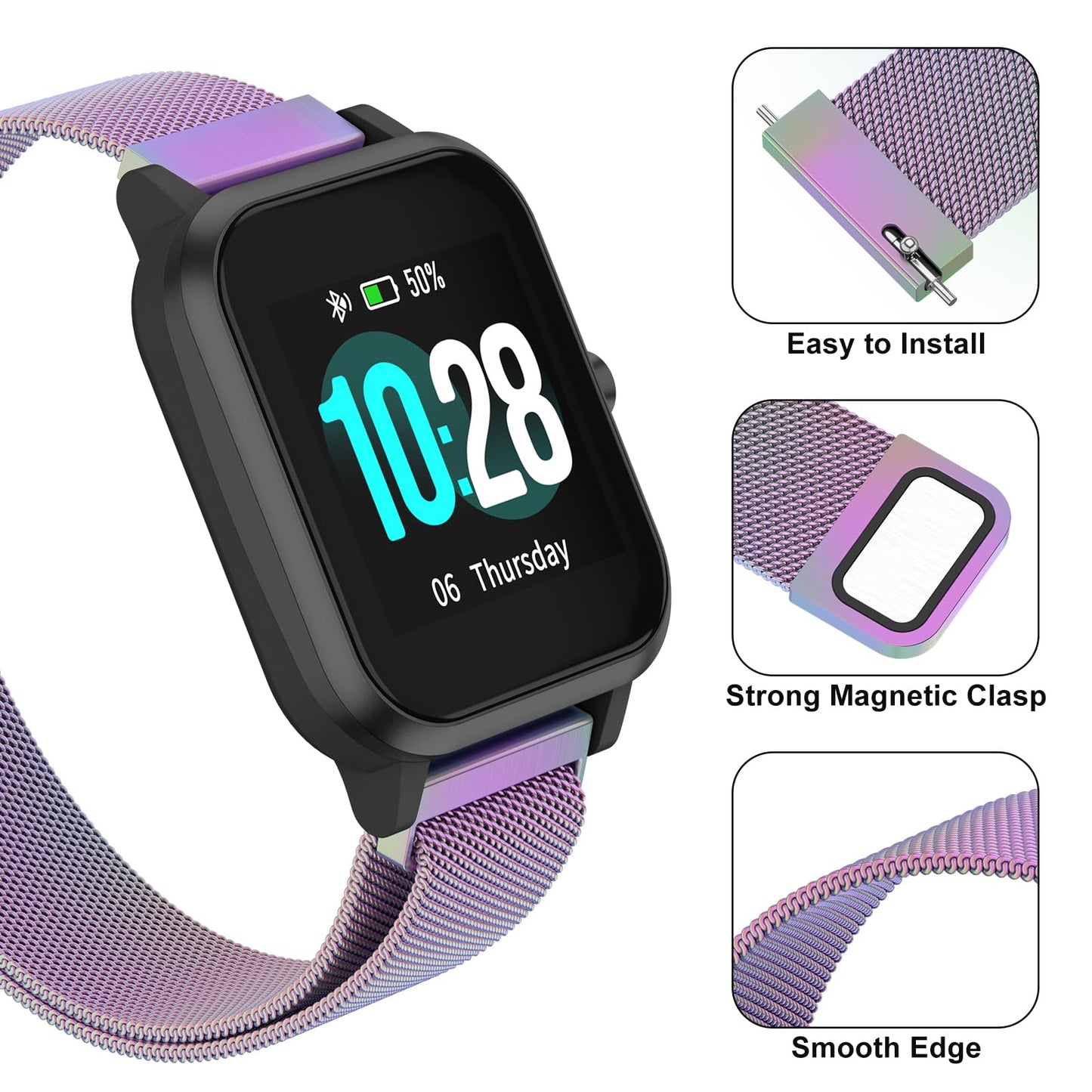 Vanjua 22mm Watch Band Quick Release Replacement Wristbands, Stainless Steel Metal Mesh Loop Adjustable Magnetic Replacement Straps Bands for Men Women