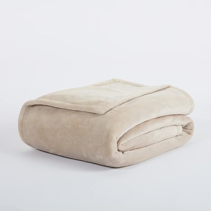Serta Cozy Plush Thick Fuzzy Soft Throw Blanket for Bed and Couch, 108 in x 90 in, Taupe
