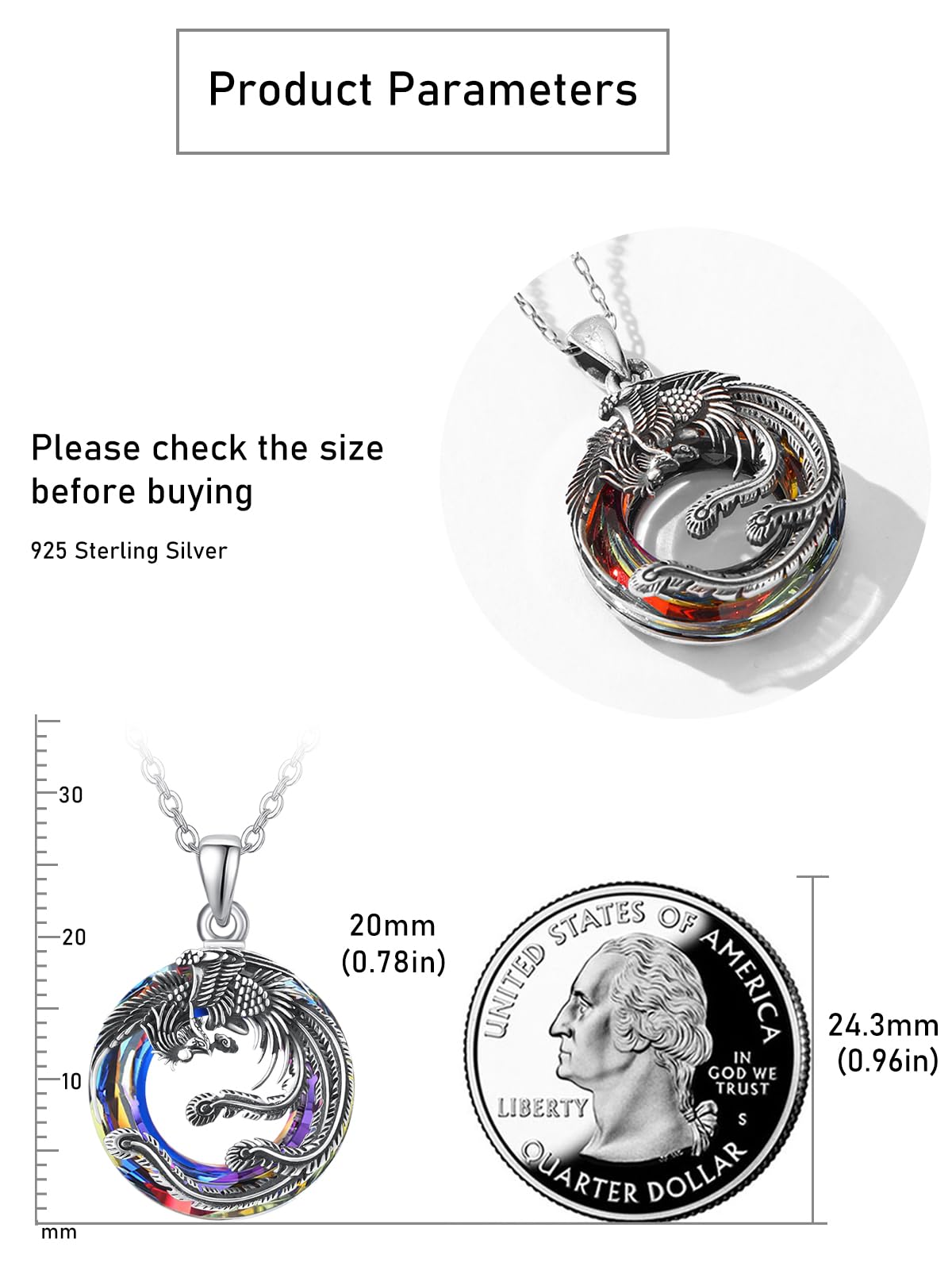 AENEAS Phoenix Necklace 925 Sterling Silver Crystal Pendant Phoenix Jewelry Graduation Gifts for Women Men