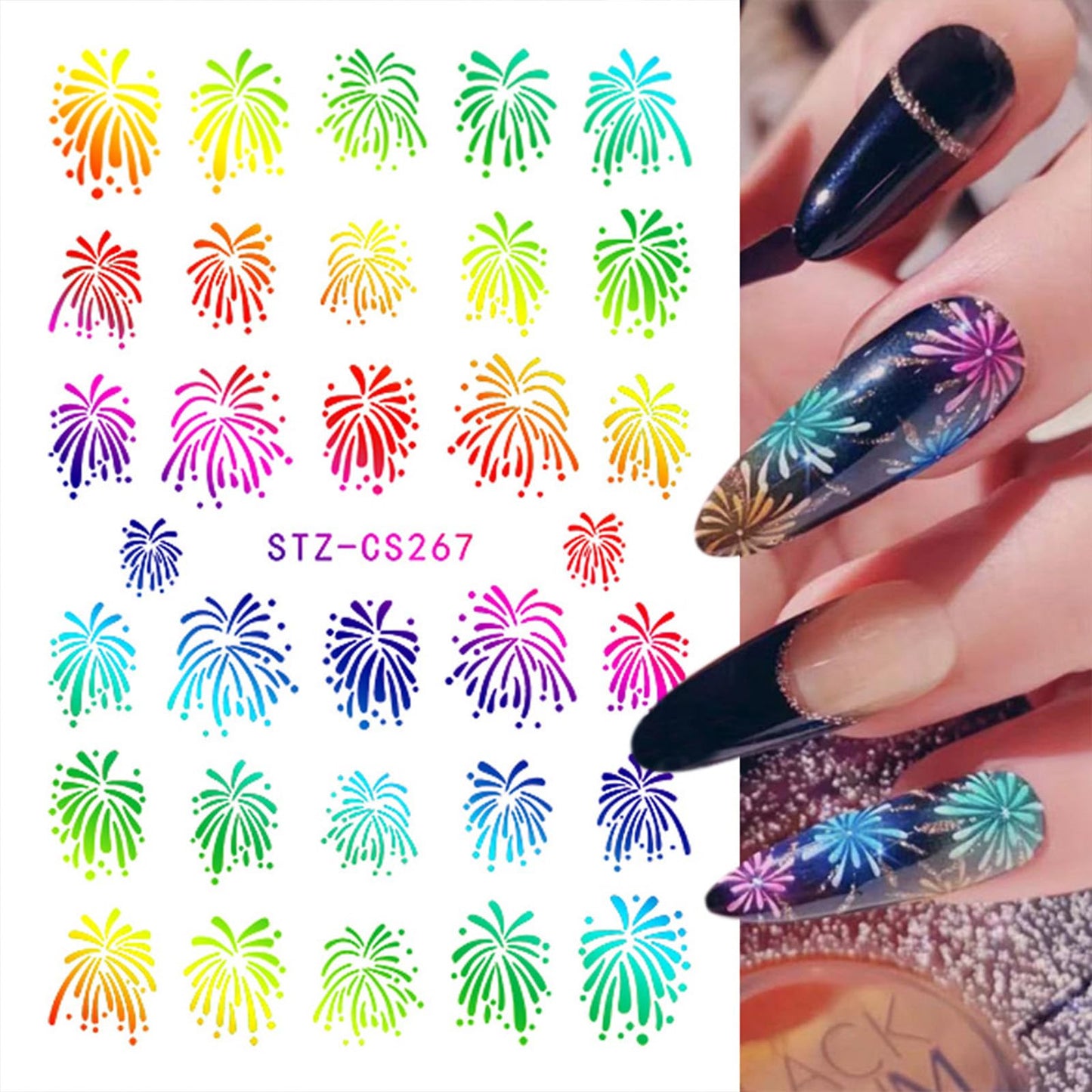 Gold Firework Nail Decals - Glitter Self-Adhesive Stickers, Bronzing Designs for Nail Art on New Year Nails
