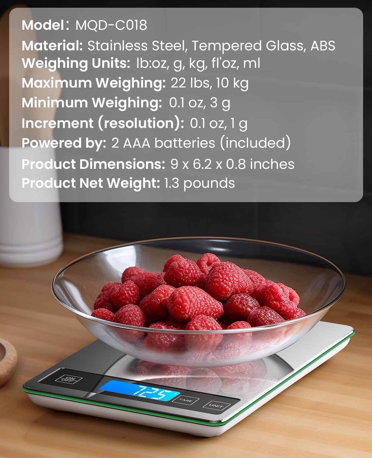 Nicewell Food Scale Digital Weight Grams and oz, 22lb Kitchen Scale for Cooking Baking, 1g/0.1oz Precise Graduation, Sleek Tempered Glass Platform
