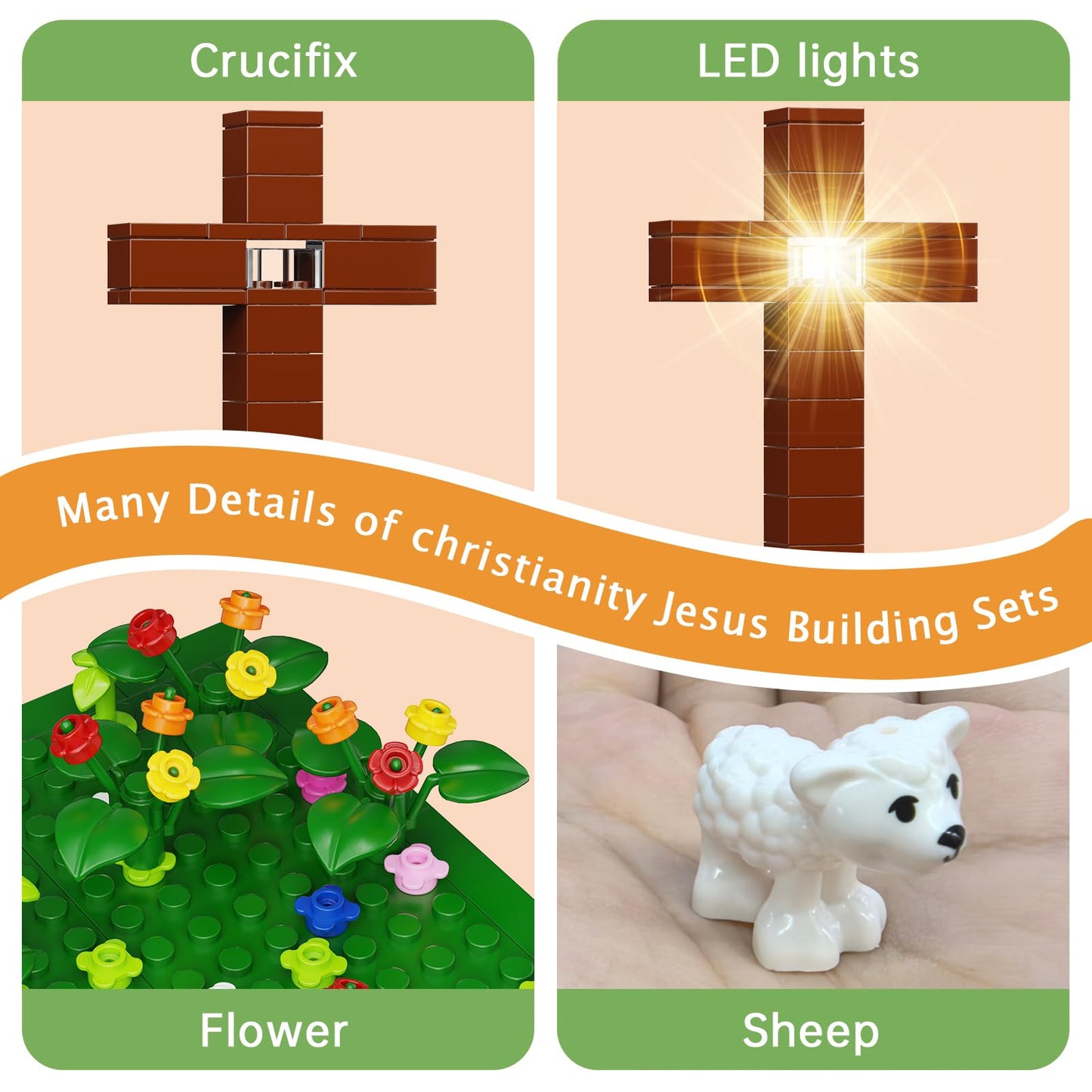 Jesus Building Block Set, The Shepherd God，Compatible with Lego Jesus Building Toy, Bible Story Jesus Figures with LED Light，Easter, Christmas, Christian Gift for Adults and Kids Age 6+(331PCS)