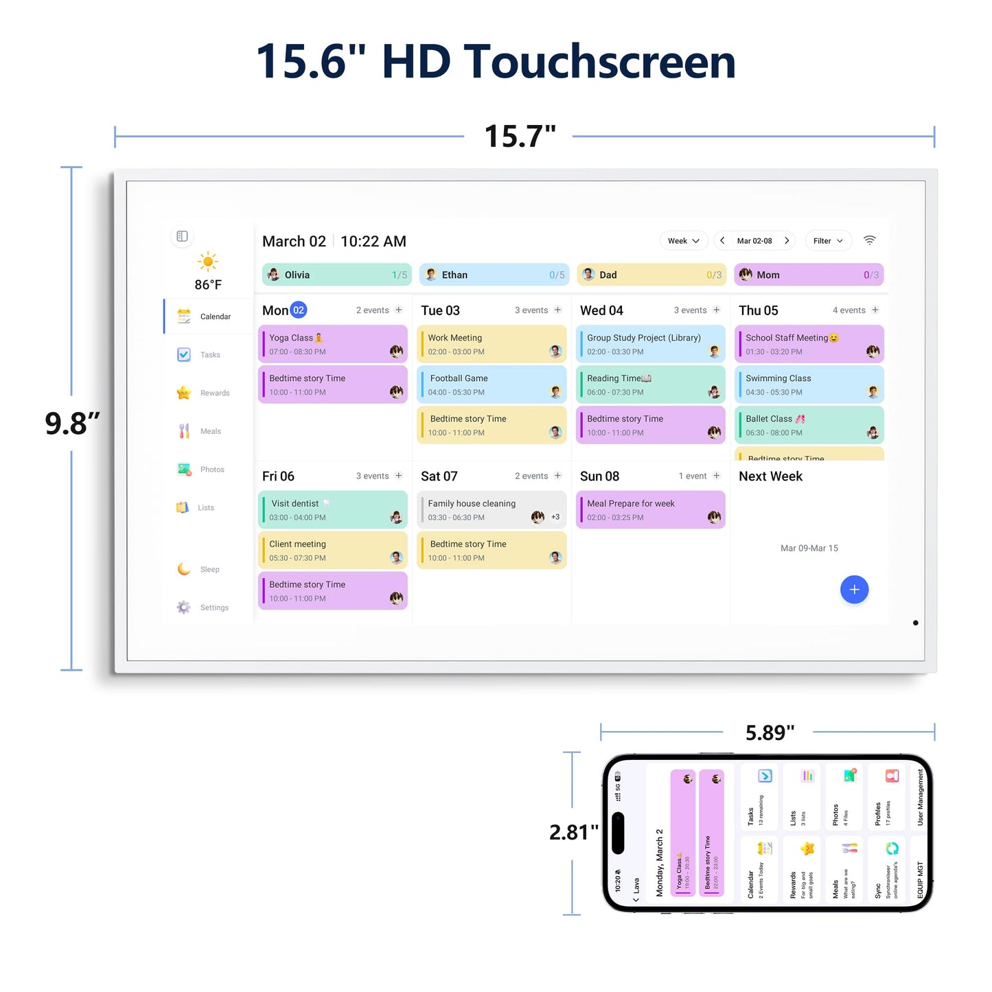 Digital Calendar, 15.6 Inch Wall Planner Electronic Calendar & Chore Chart, Smart Touchscreen Interactive Display for Family Schedules, Great for Organizing Your Routines, Wall & Desk Mountable, Gifts for Women Men, Gifts for Mom Dad