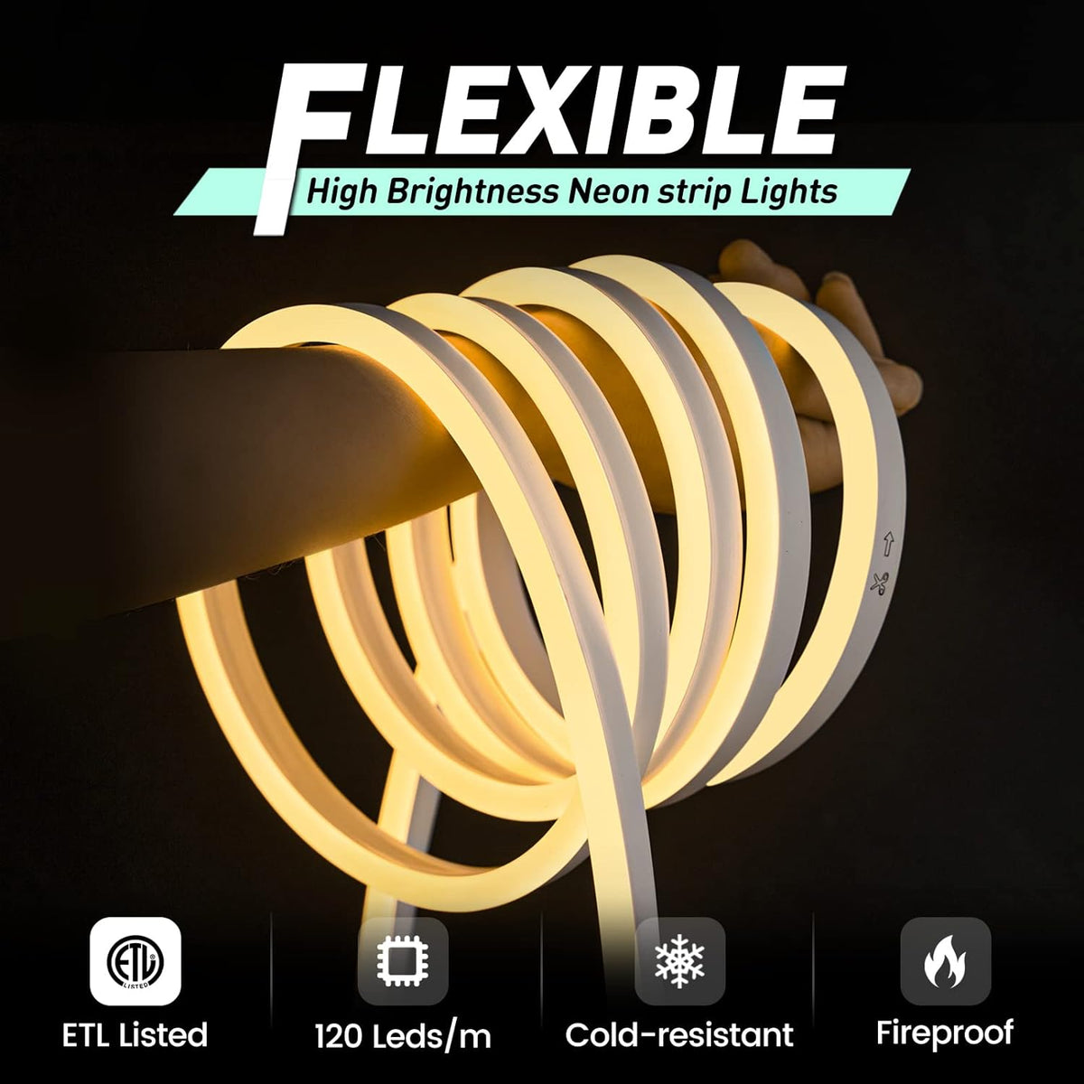 GZBtech Flexible LED Neon Rope Lights 82FT,AC 110-120V Waterproof Strip Light, 120 LEDs/M Cuttable Connectable Neon Lighting for Indoor Outdoor Home Decor/Commercial Building Use-Warm White 25M