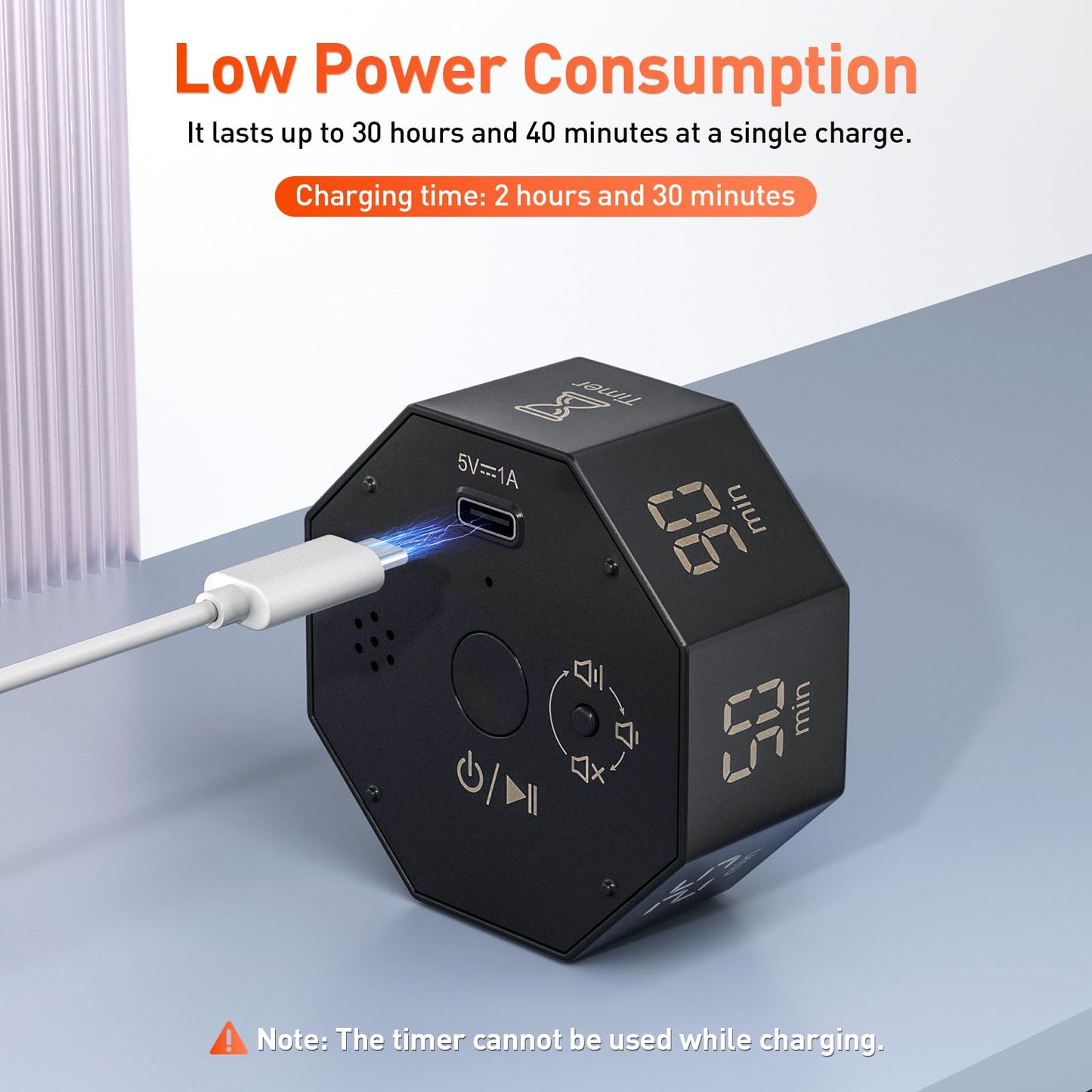 Secura Pomodoro Timer, Rotating Cube Time Tracker, Flip Gravity Sensor with 7 Presets(5/10/15/20/25/50/90 Min), Visual Progress Bar for ADHD, Kids, Tasks, Work, Study (Dark Gray)