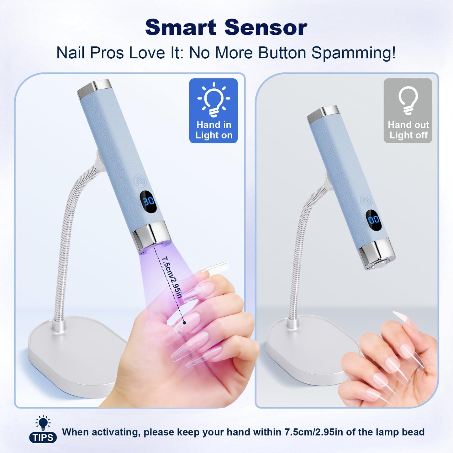 Lynsalene Mini UV Nail Lamp, Portable Flash Cure Light with Upgraded Magnetic Stand & Smart Sensor - Rechargeable Nail Dryer Fast Curing Gel Nails at Salon,Home & Travel (Blue)