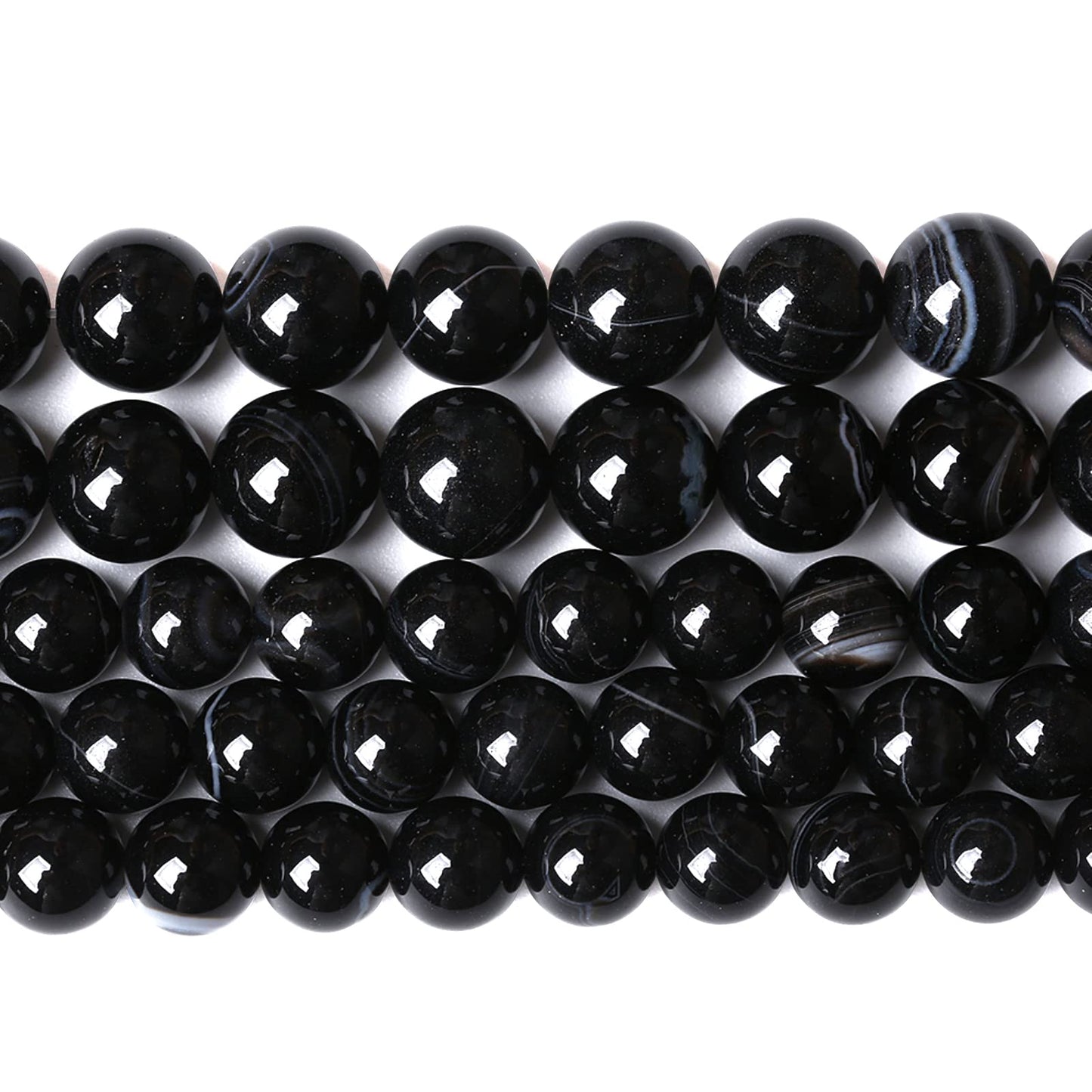 8mm 45PCS Natural Stone Black Agate Stripe Onyx Semi Precious Loose Beads for Jewelry Making DIY Bracelet