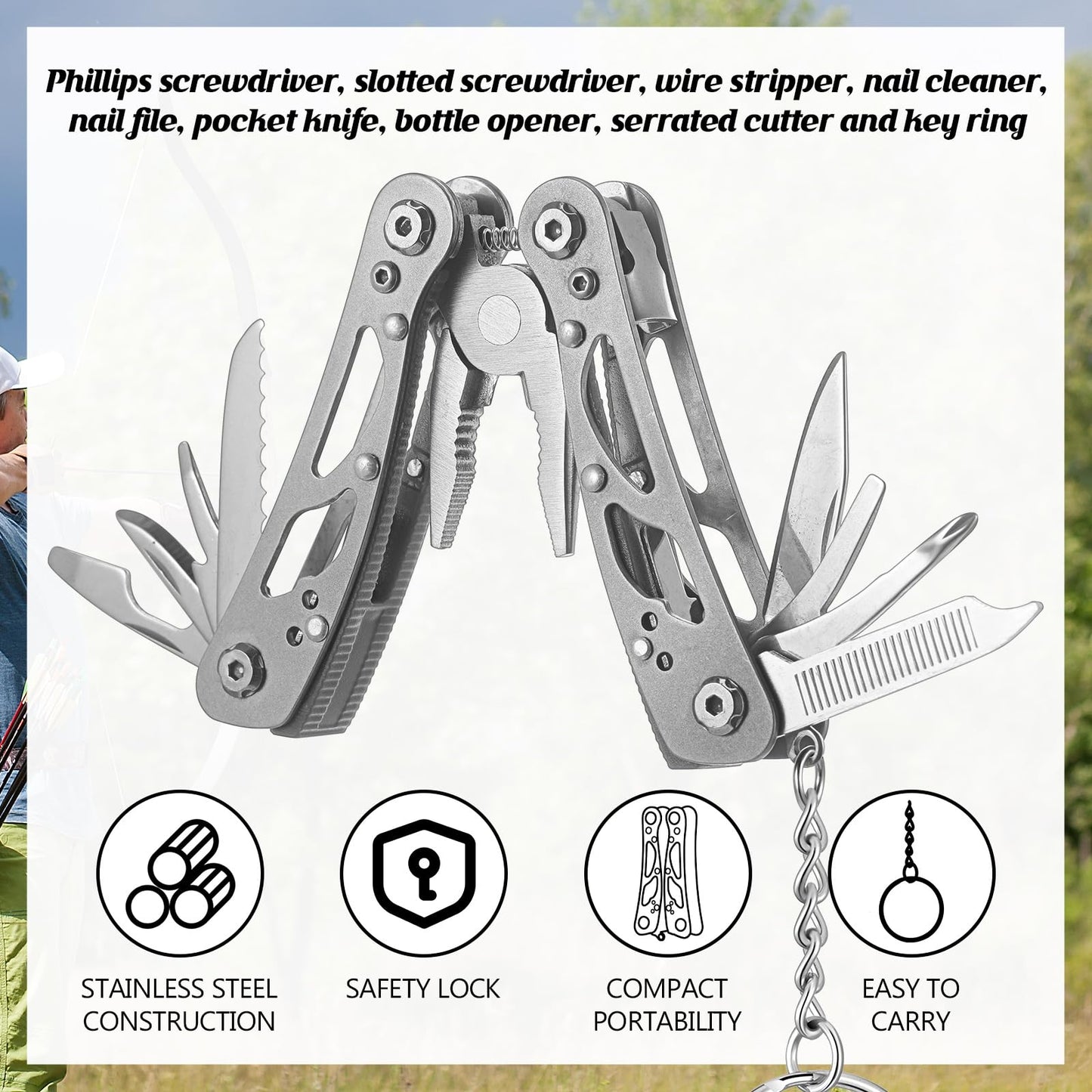 Lasnten 6 Pcs Small Multitool Pliers, Christmas Gifts for Men Stainless Steel Small Multitool Mini Pliers Foldable Knife, Bottle Opener, Screwdriver Apply to Camping, Dad Gifts (Grey)